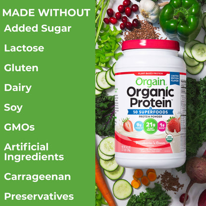 Orgain Organic Vegan Protein Powder + 50 Superfoods, Strawberries and Cream OrgainUS supplements