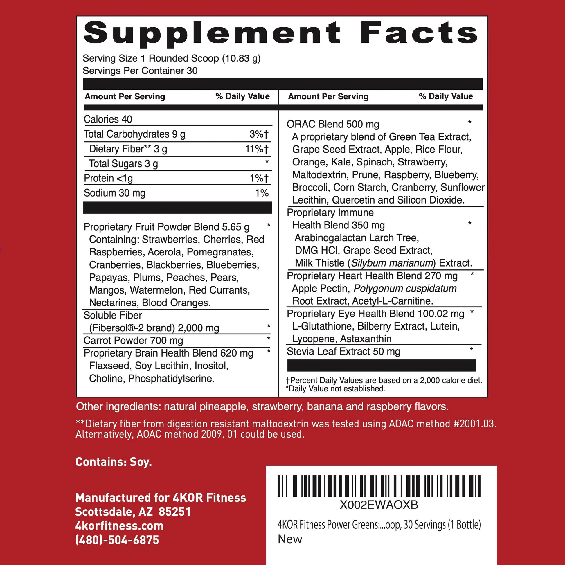 4KOR Fitness Power Reds & Greens: an Energizing Greens Drink Made up of Antioxidant-Rich Superfoods, Gluten-Free and Vegetarian, 30 Servings (1 Bottle) 4KOR FitnessAu supplements