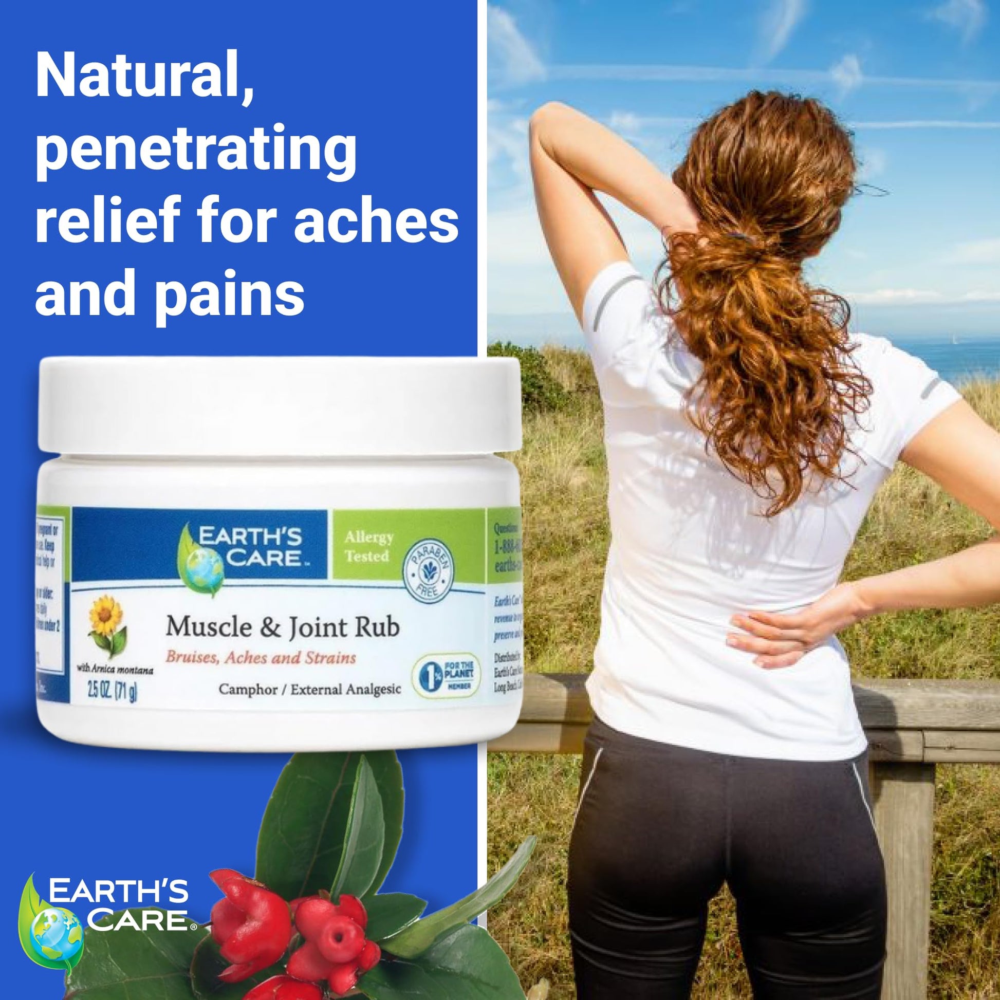 Earth's Care Muscle & Joint Rub - for Sore Muscles, Bruises, Aches and Strains - 2.5 OZ. Earth's CareAu supplements