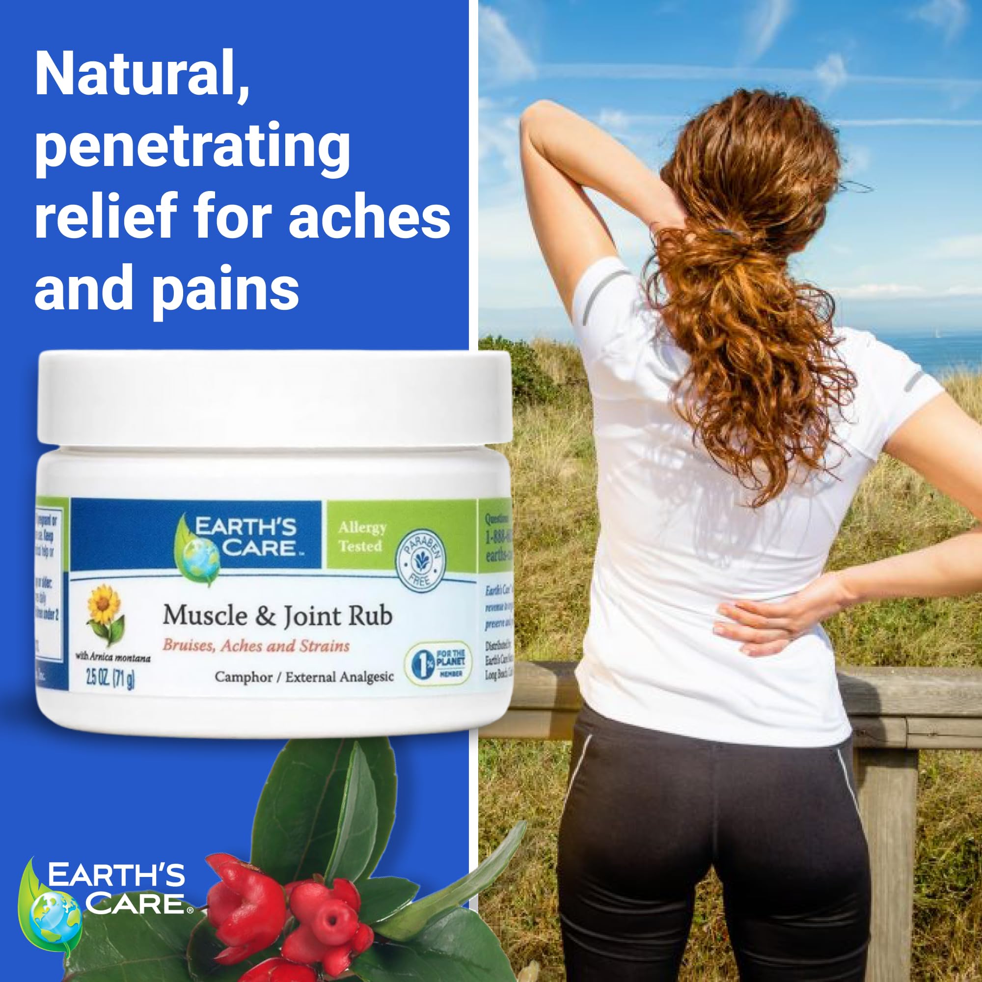 Earth's Care Muscle & Joint Rub - for Sore Muscles, Bruises, Aches and Strains - 2.5 OZ. Earth's CareAu supplements
