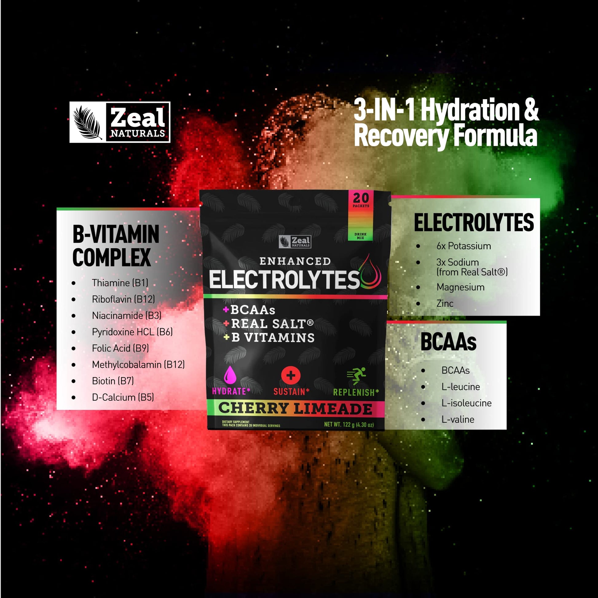 Enhanced Powder Stick Packs (Cherry Limeade- 20 Packets) Sugar Free + BCAA B Zeal NaturalsAu supplements