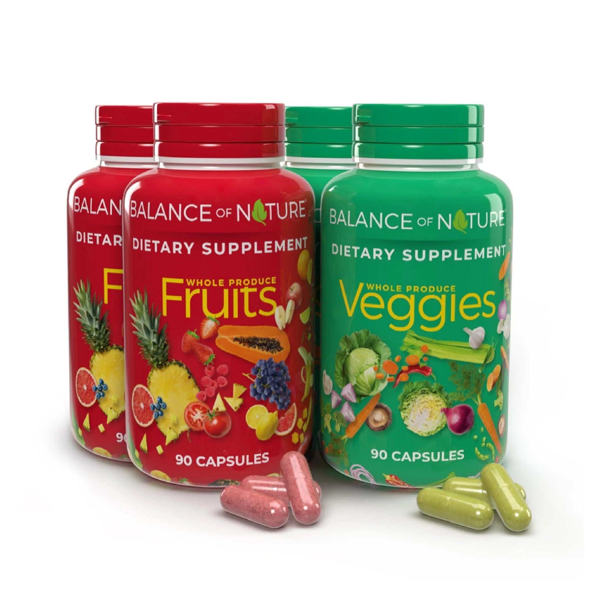 Balance of Nature Fruits & Veggies Supplements - Whole Fruit and Vegetable Ingredients for Women, Men, and Kids - 90 Fruits Capsules, 90 Veggies Capsules - 2 Sets Balance of NatureAu supplements