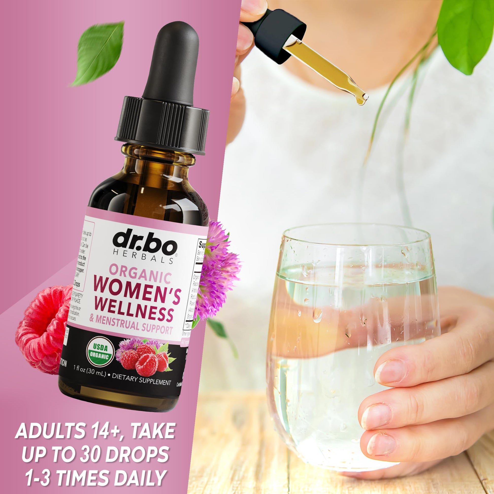 Hormone Balance for Women & PMS Relief - Women's Wellness Organic Hormonal Balance Supplements Liquid Drops & Menstrual Cramp Period Support - Raspberry Leaf, Chasteberry, Black Cohosh Supplement 1 Oz DR. BOAu supplements