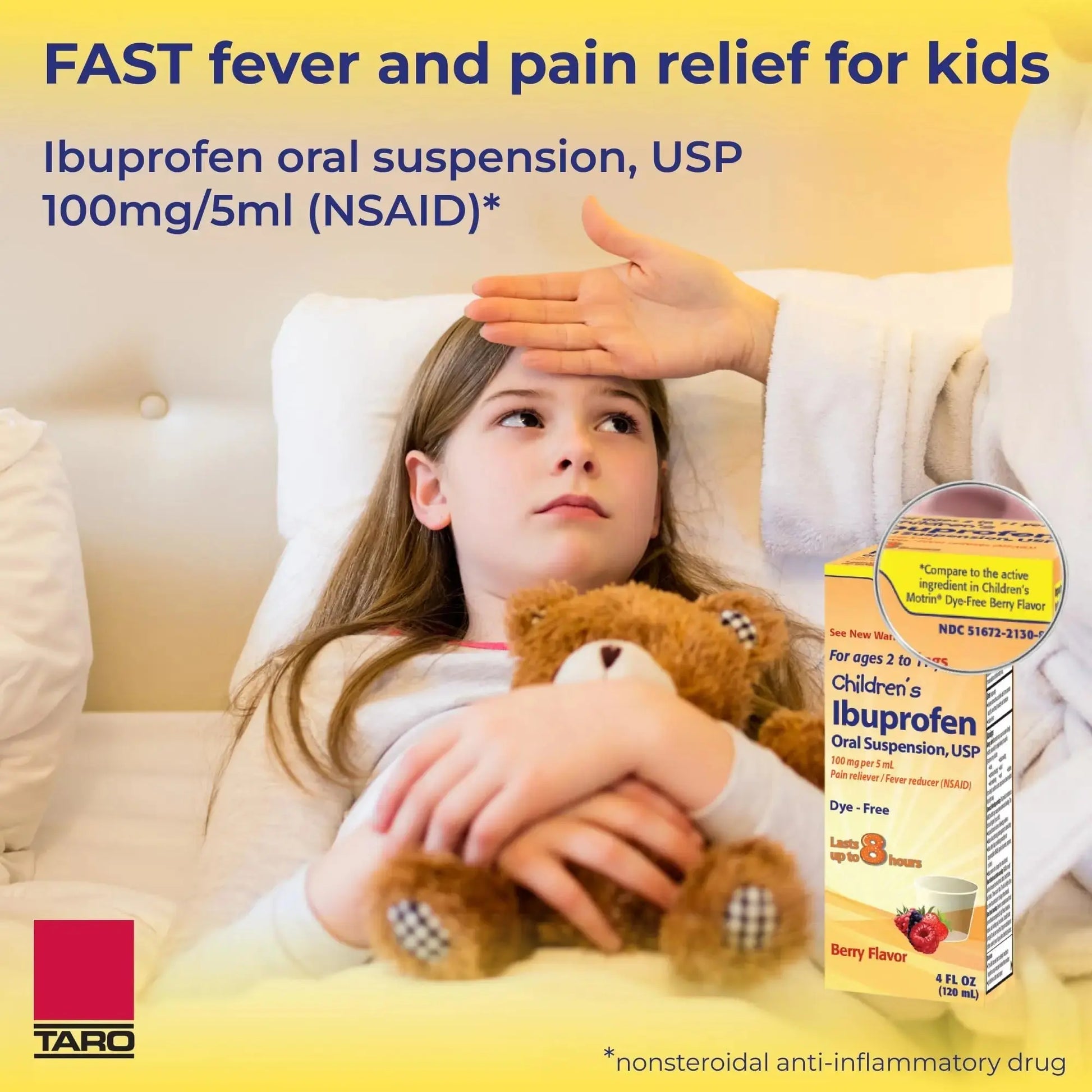 Children's Ibuprofen Oral Suspension 100 mg per 5 mL, 4 Fl Oz, Pain Reliever and Fever Reducer for Ages 2-11 Years, Dye-Free, Berry Flavor TAROAu supplements