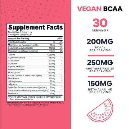 Type Zero AminoBurn (Watermelon Flavored) - Vegan Amino Acids BCAA Drink Sugar-Free Energy Drink Powder & Amino Acids Supplement - Natural Energy Type ZeroUS supplements