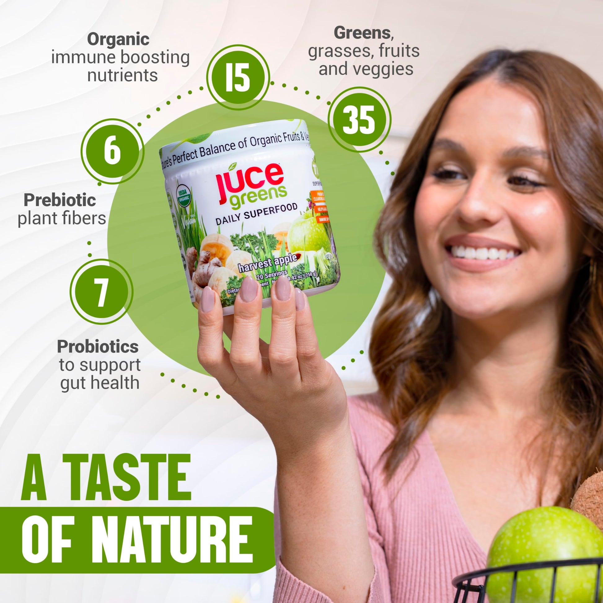 Terra Kai Organics JUCE Green Superfood Powder, Organic Fruits and Veggies Supplement W/ 77 Superfoods Plus Prebiotic Probiotic Blend, Harvest Apple Flavor - 20 Servings (250 g) Terra Kai OrganicsAu supplements