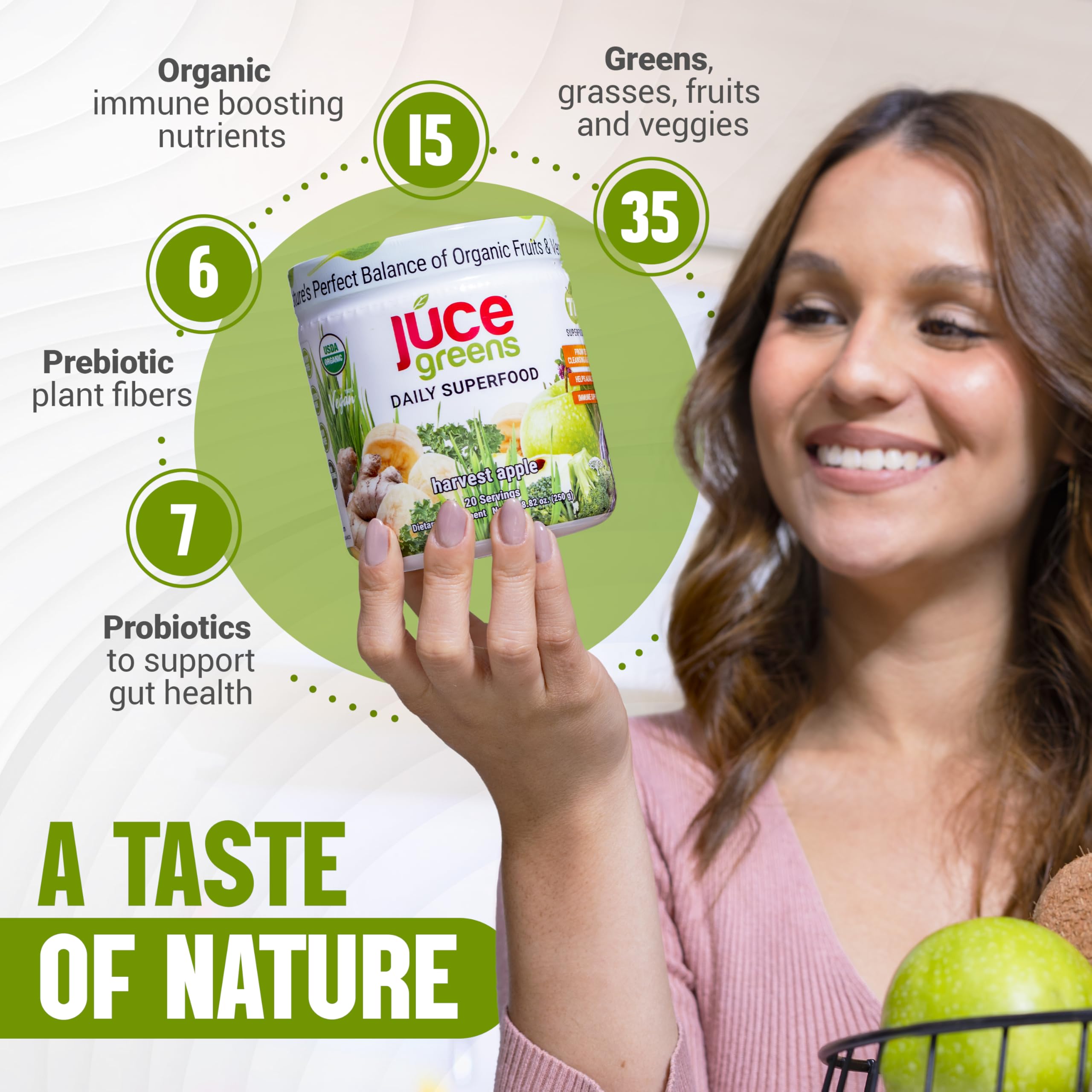 Terra Kai Organics JUCE Green Superfood Powder, Organic Fruits and Veggies Supplement W/ 77 Superfoods Plus Prebiotic Probiotic Blend, Harvest Apple Flavor - 20 Servings (250 g) Terra Kai OrganicsAu supplements