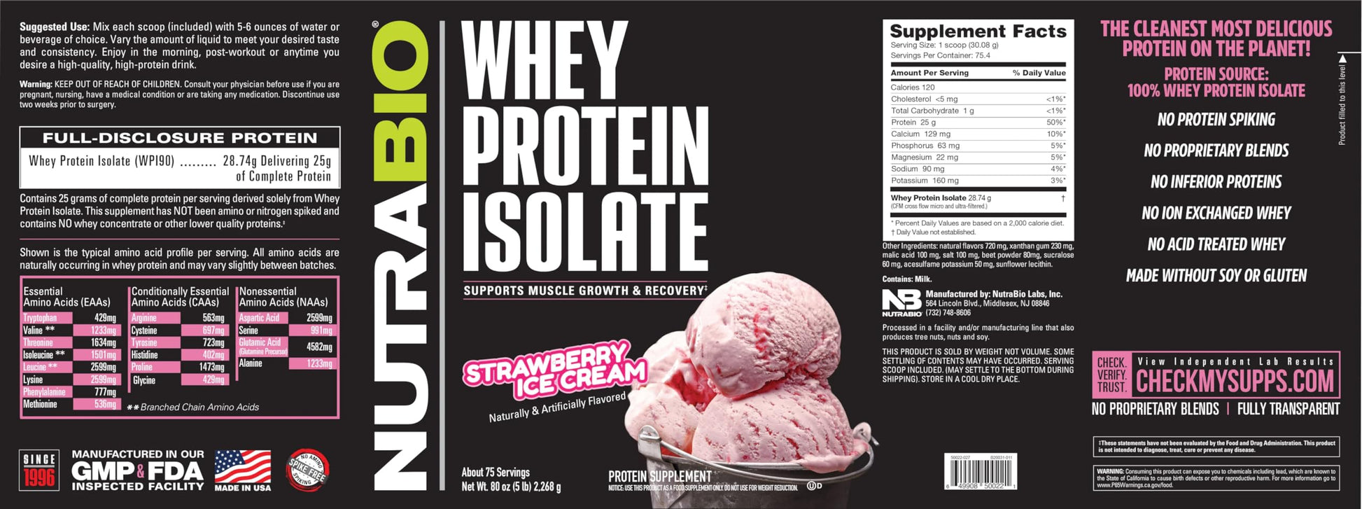 NutraBio Whey Protein Isolate Supplement – 25g of Protein Per Scoop with Complete NutraBioUS supplements