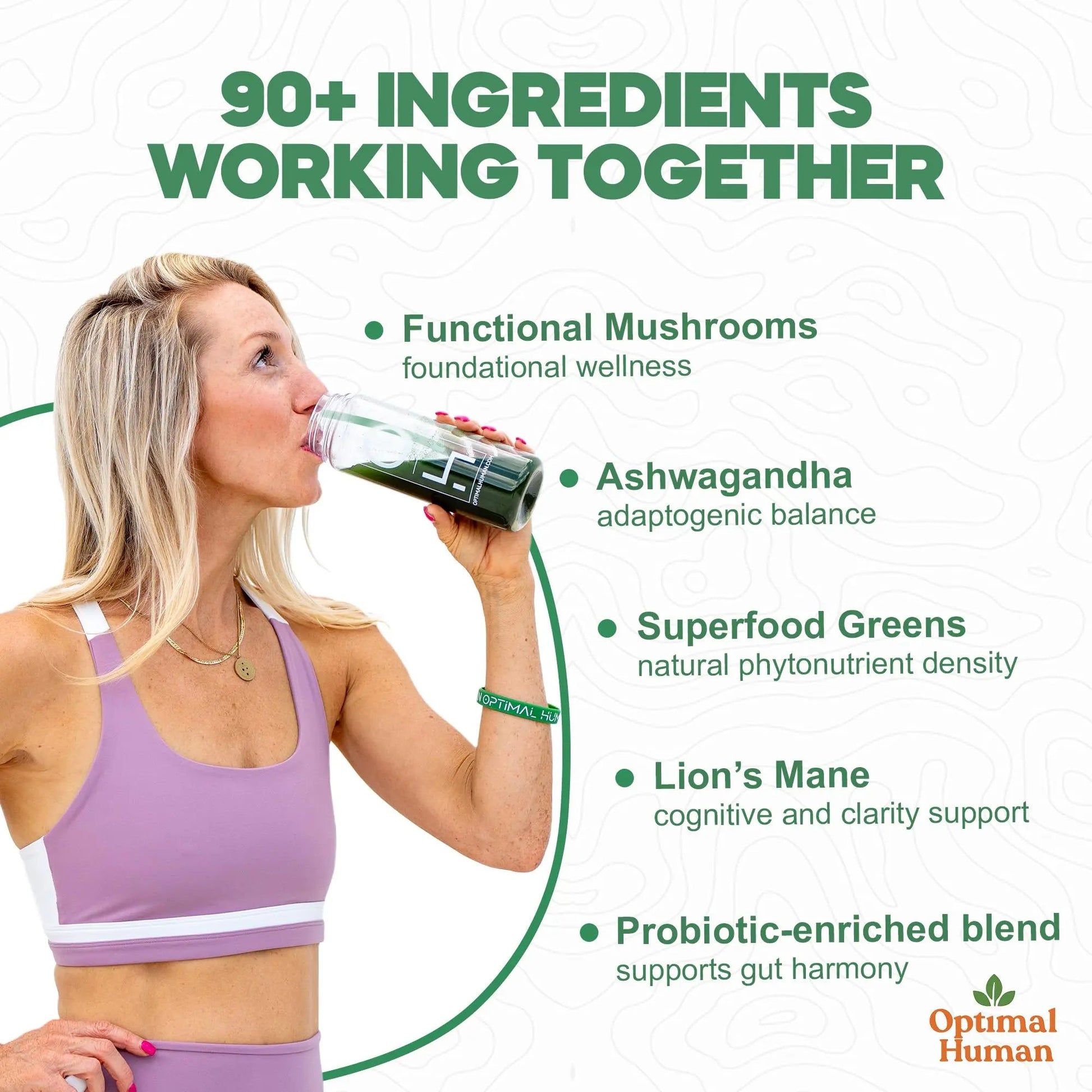 Optimal Human Superfood Greens Powder – 90+ Ingredient Blend with Lion’s Mane Supplement, Ashwagandha & Turmeric O HAu supplements