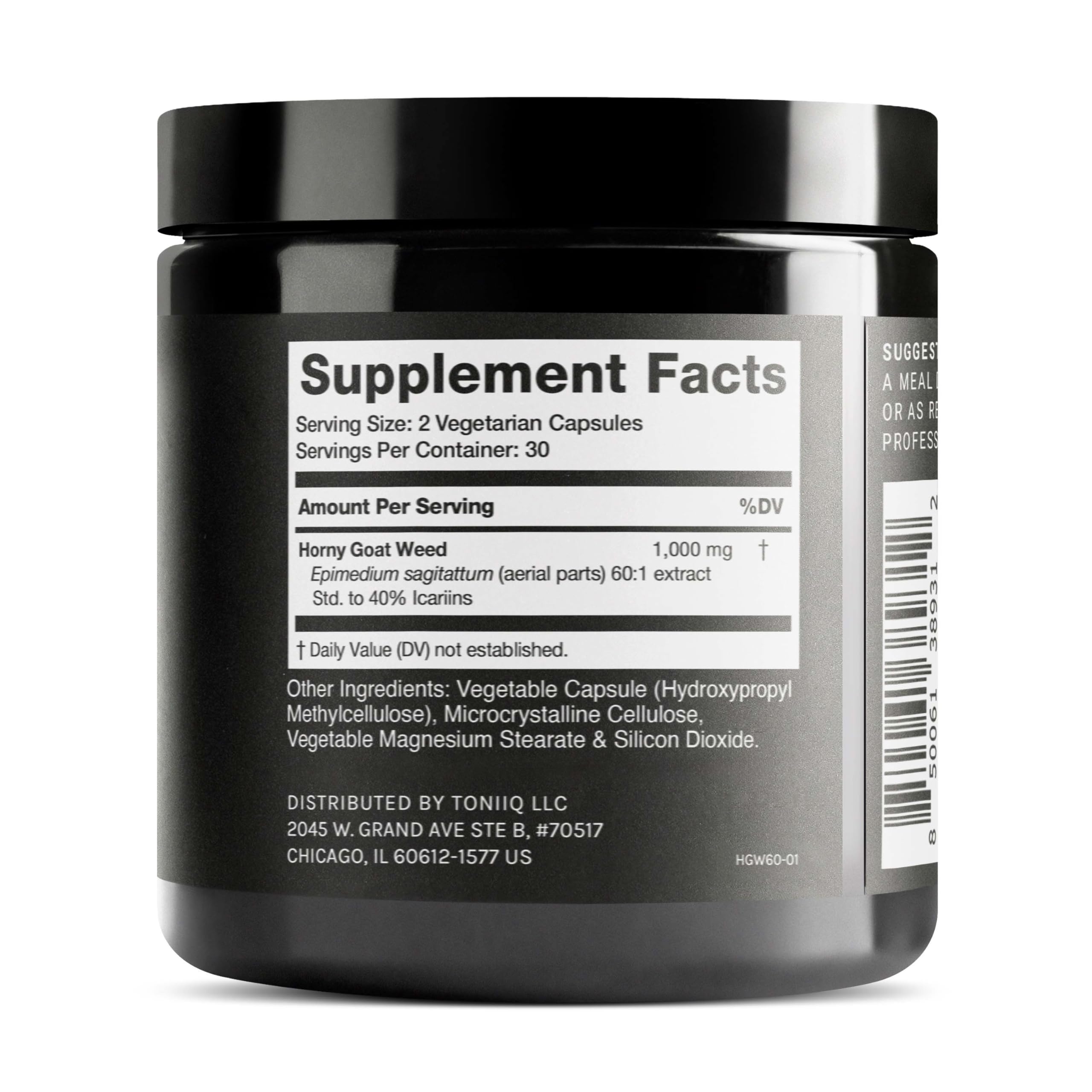 Super Strength Horny Goat Weed for Men & Women 60,000mg - Epimedium sagittatum - 40% Icariins - 60: 1 Concentrated Extract from 1000mg Formula - 3P tested - Premium hornygoatweed for Men - 60 Caps ToniiqAu supplements