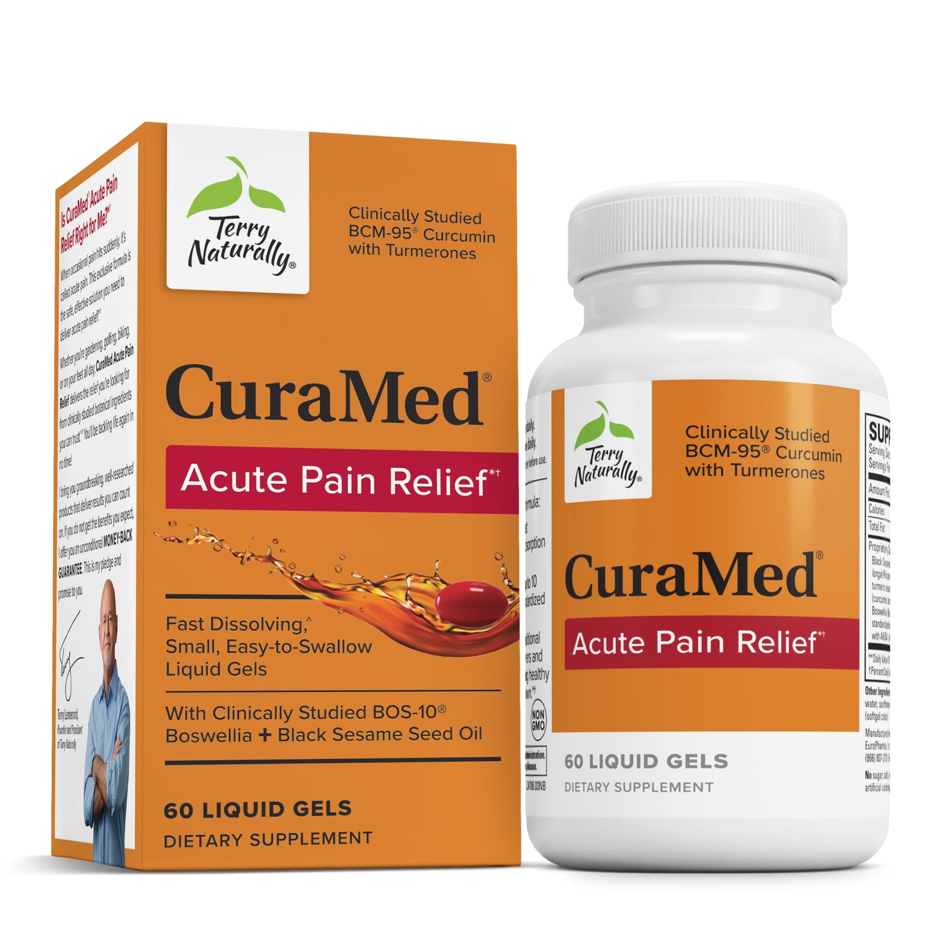 Terry Naturally CuraMed Acute Pain Relief - Supplement with BCM-95 Curcumin & BOS-10 Boswellia - Black Sesame Seed Oil to Support Relief of Occasional Discomfort - 60 Liquid Gels Terry NaturallyAu supplements