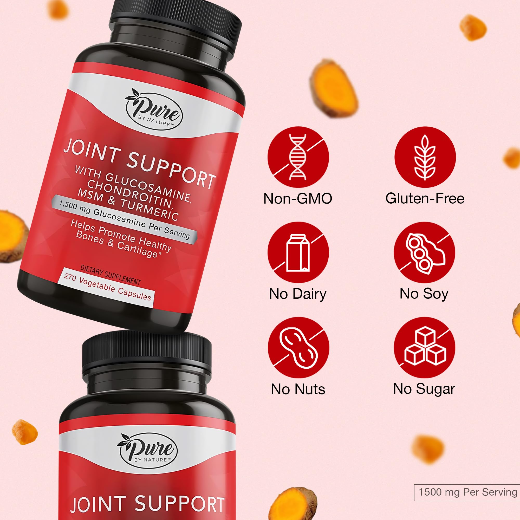 Pure By Nature Joint Support, Glucosamine with Chondroitin Turmeric MSM Boswellia Supplement, 270 Capsules Pure By NatureAu supplements
