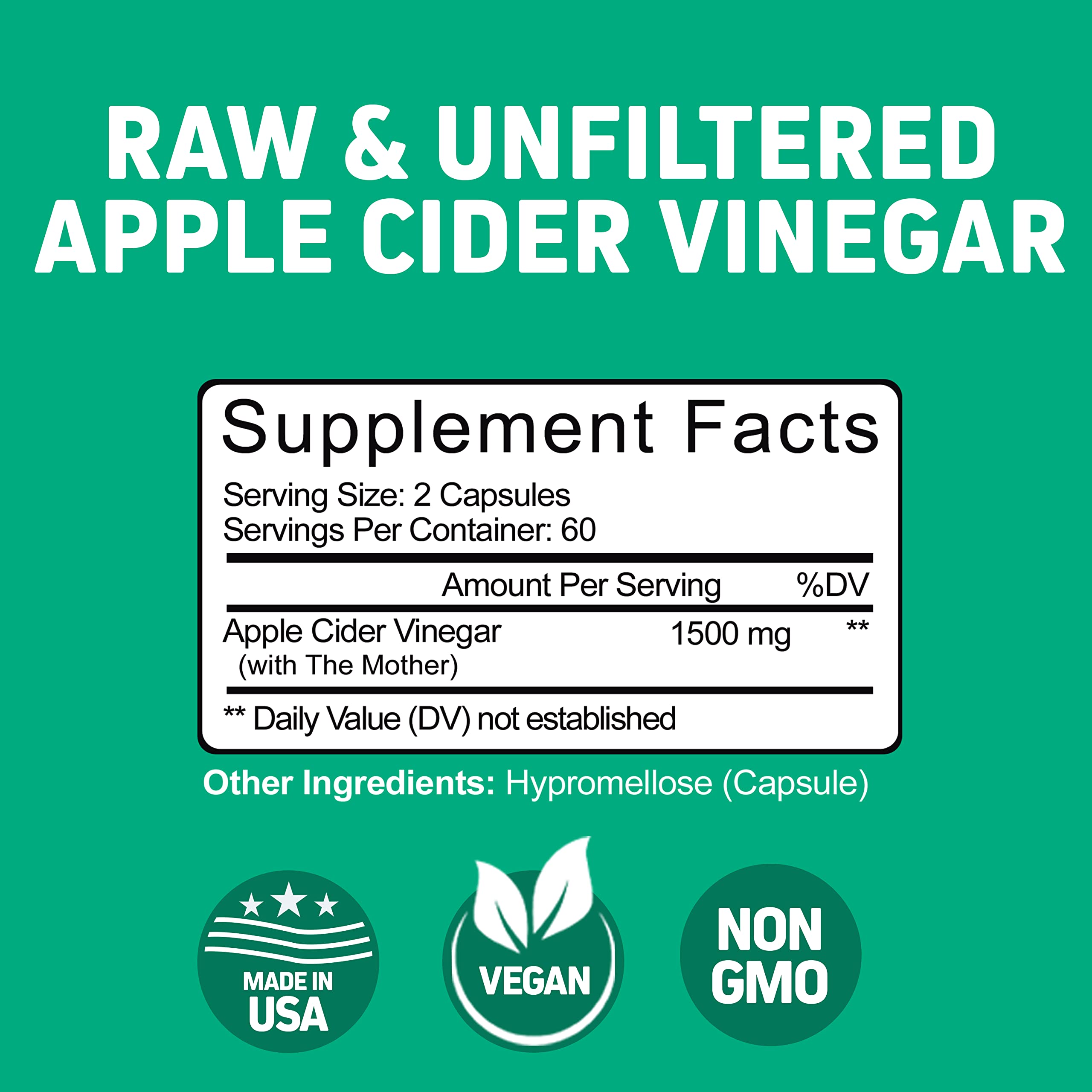 Herbtonics Raw Apple Cider Vinegar Capsules, 1500mg Detox Support (Packaging May Vary), 90 Caps HerbtonicsAu supplements
