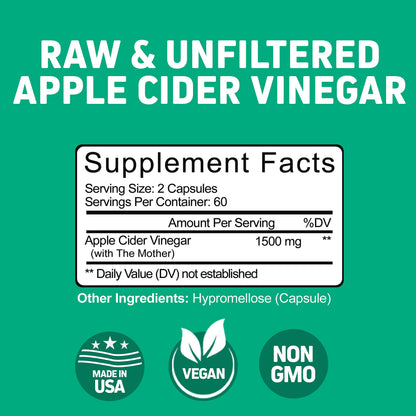 Herbtonics Raw Apple Cider Vinegar Capsules, 1500mg Detox Support (Packaging May Vary), 90 Caps HerbtonicsUS supplements