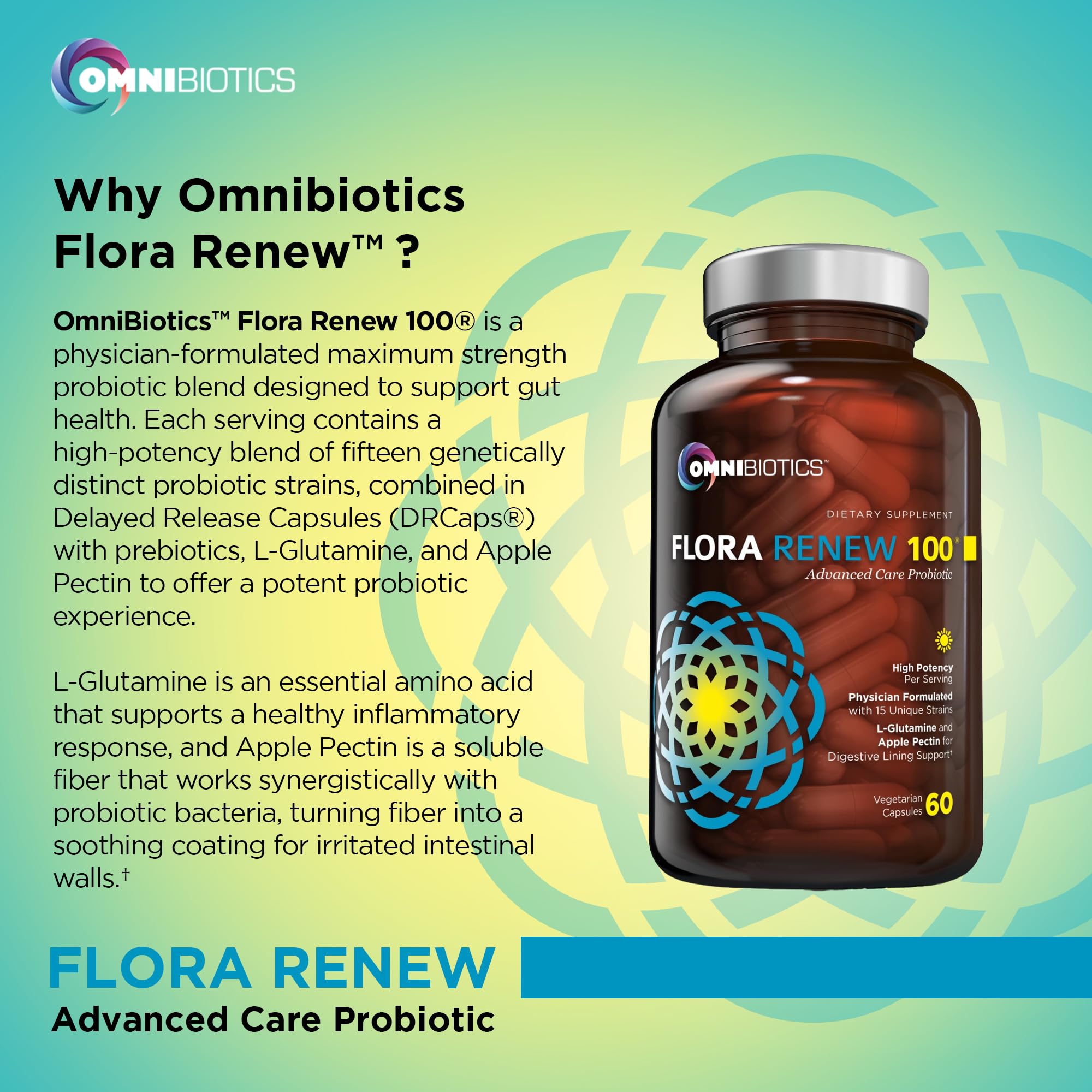 100 Billion Probiotics - 15-Strain Probiotic for Women & Men, DRCaps Delayed Release, Prebiotics, L-Glutamine, Apple Pectin, Gut Lining Support, Shelf Stable, Non-GMO, 60 Vegan Capsules for Adults OmniBioticsAu supplements