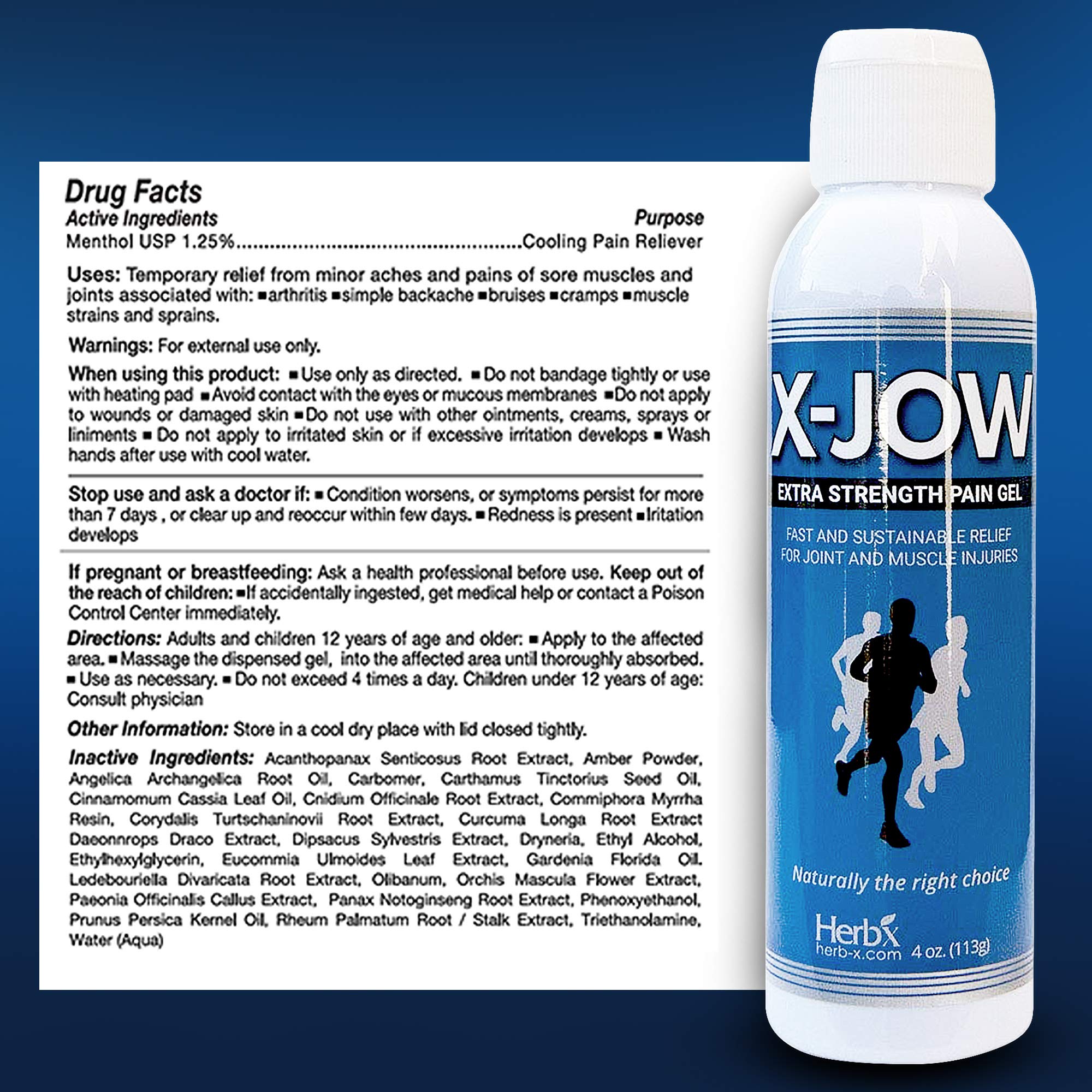HerbX X-Jow Extra Strength Pain Relief Gel 4 oz - Herbal Massage Gel for Massage Therapy and Sports - Pain Terminator Cream for Muscles, Shoulders, and Joints Inflammation, Soreness and Discomfort x-jowAu supplements