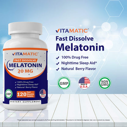 Vitamatic 2 Pack Melatonin 20mg Fast Dissolve 120 Tablets - Natural Berry VitamaticUS supplements