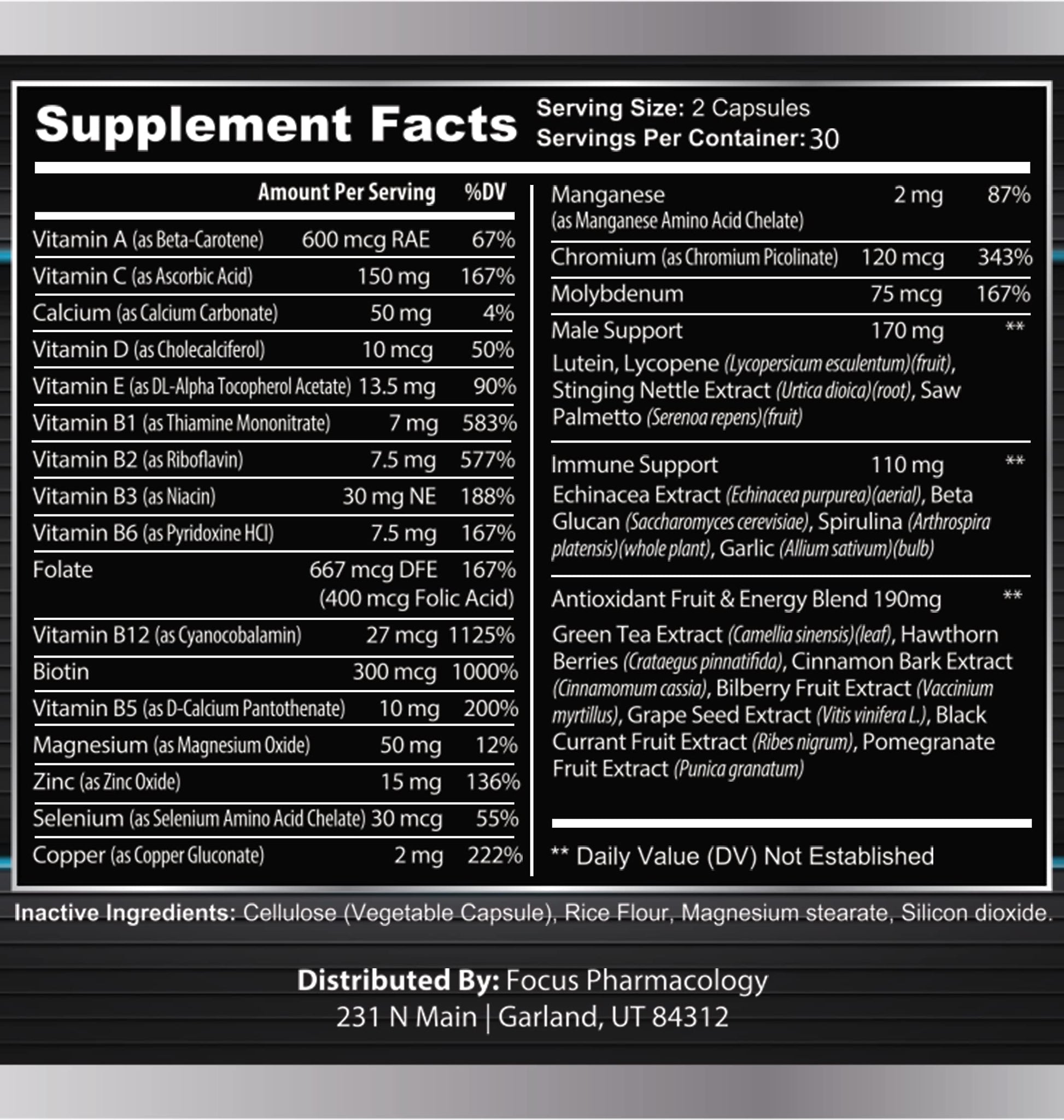 Focus Pharmacology Men's Daily Super Multi-Vitamin for Men - 60 Ct Blend of Vitamins, Minerals, Plus Herbs for Prostate Health and General Energy/Focus Focus PharmacologyAu supplements
