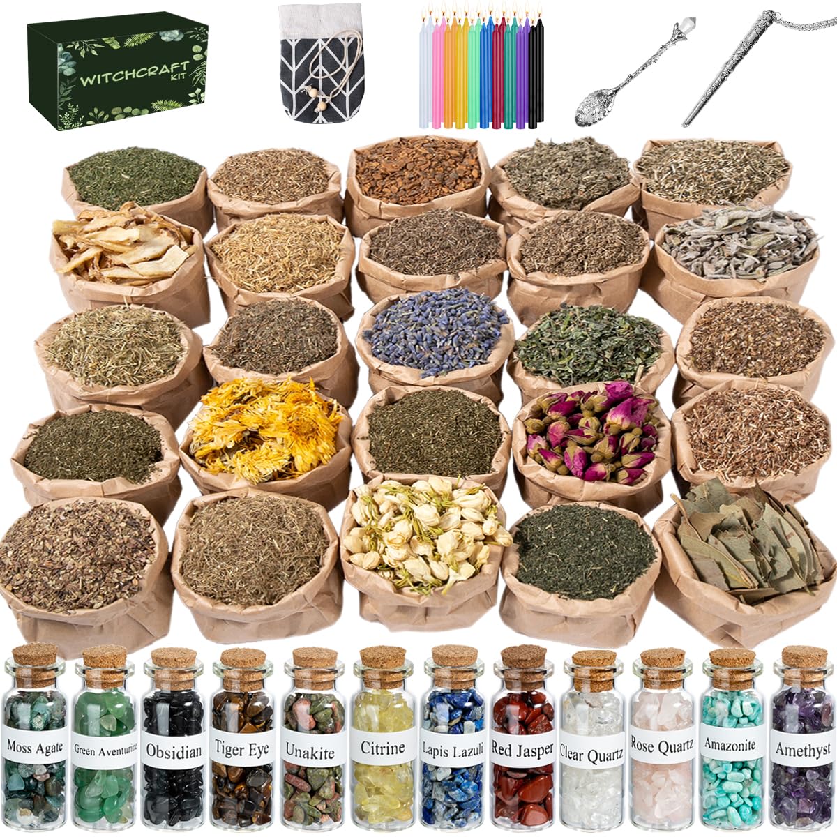 JUSTASHOW 61PCS Witchcraft Supplies for Wiccan Spells, Witchcraft Starter Kit, Spell Candles JUSTASHOWAu supplements