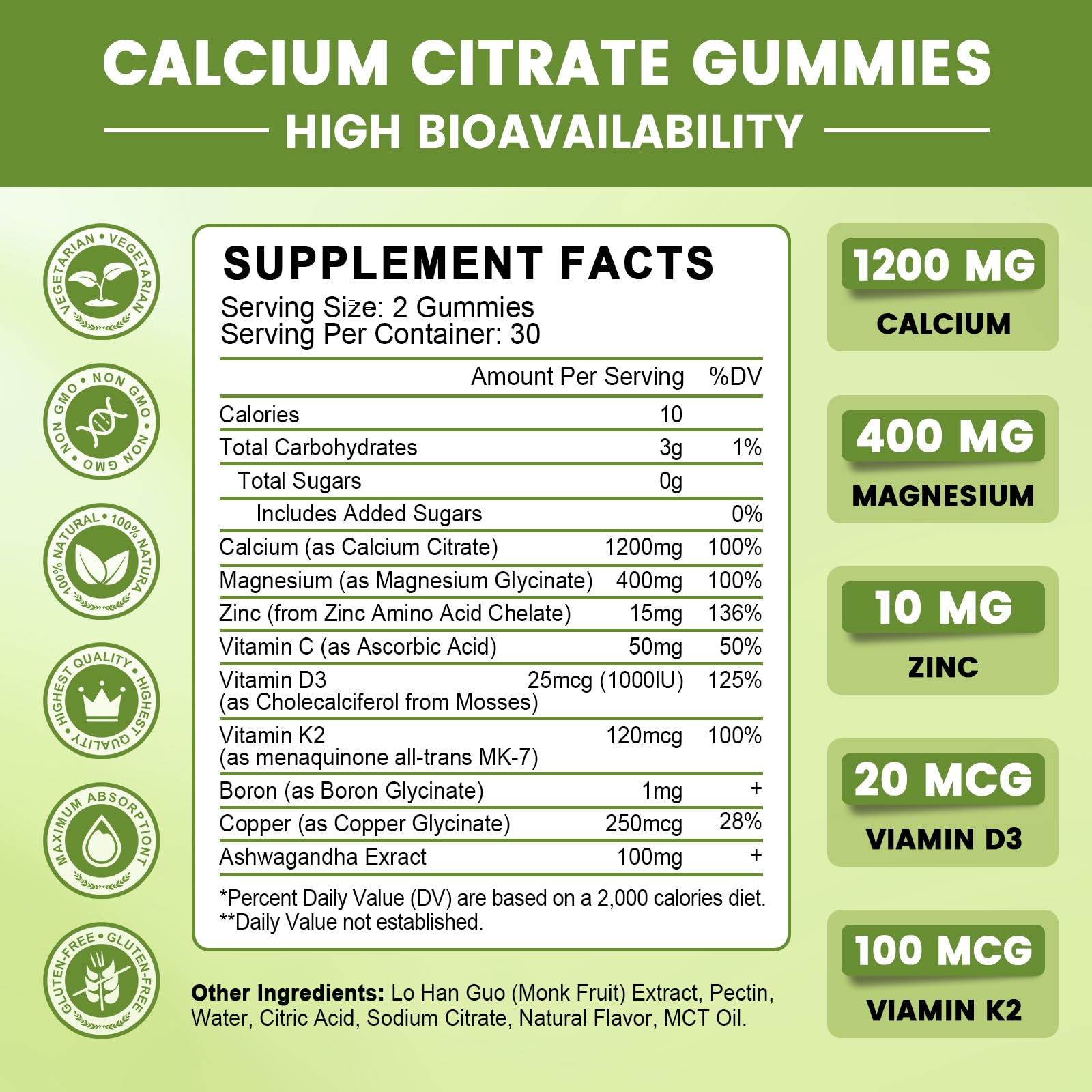 Calcium Citrate Gummies for Women, 1200mg Calcium Citrate Magnesium with Vitamin C D3 K2, Absorption Calcium Supplements for Bone, Muscle, Immune, Sugar Free (120Count) GONGOTAAu supplements