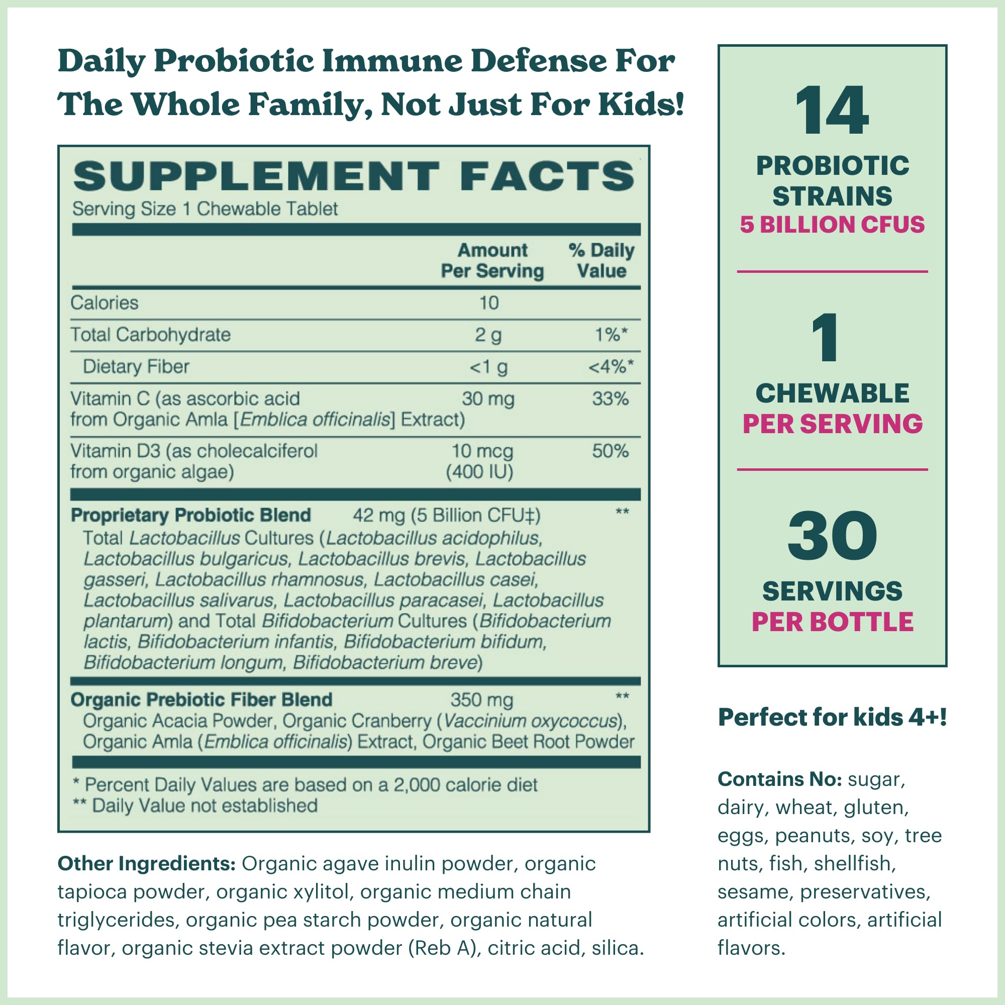 MamaDoc Rx Certified Organic Kids & Teens Probiotic Immune Defense - 5 Billion CFUs | Sugar Free, Vegan, Gluten-Free | 14 Probiotic Strains, Prebiotics, Vitamin C & D | 30 Chewable Tablets, Ages 4+ MamaDoc RxAu supplements