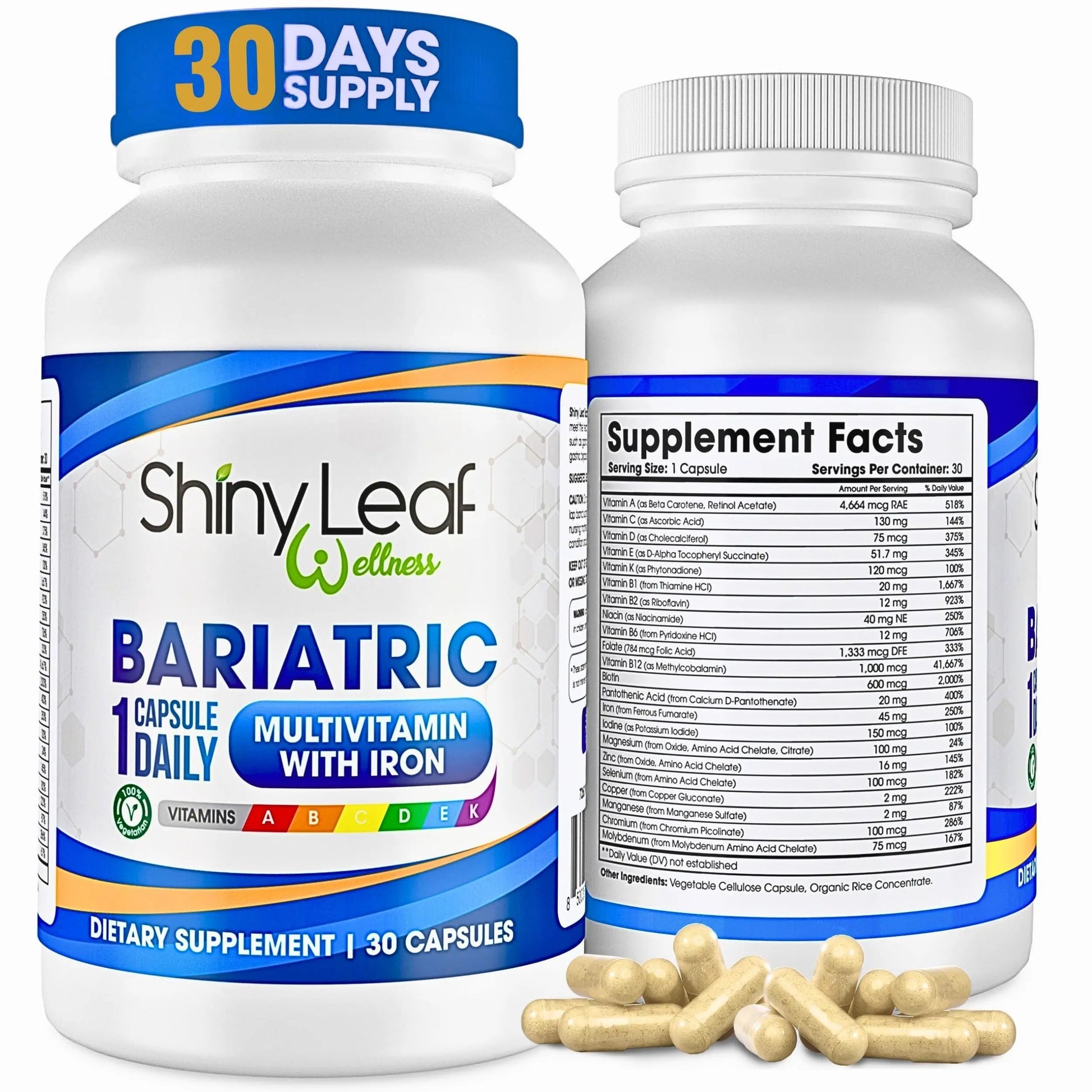 Bariatric Multivitamin with Iron One Capsule Per Day and CoQ10 100mg Supplement for Brain Health and Energy Management Shiny LeafAu supplements