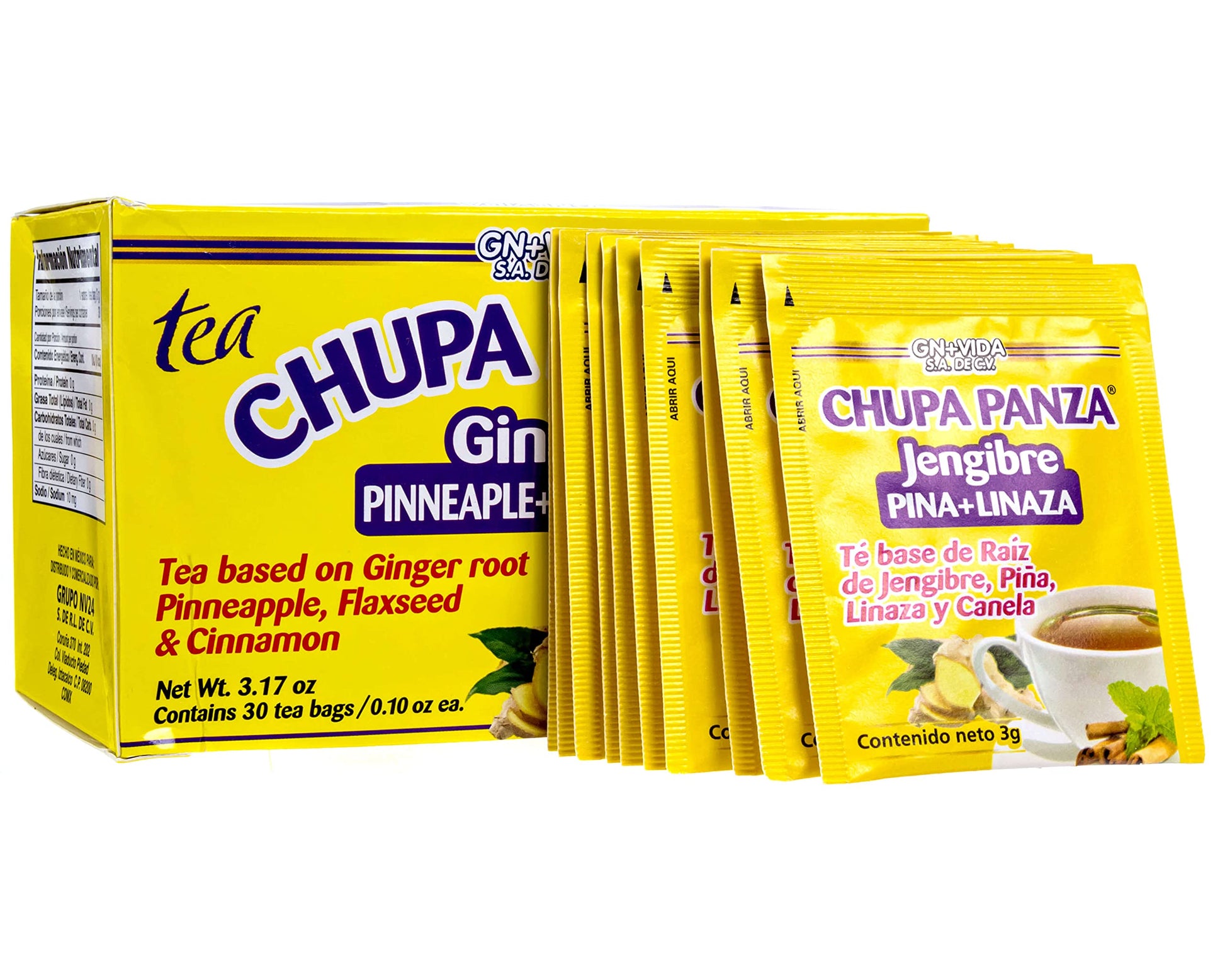 Tea CHUPA Panza, Tea Based ONGINGER Root, PINNEAPPLE, Flaxseed & Cinnamon GN+VidaUS supplements