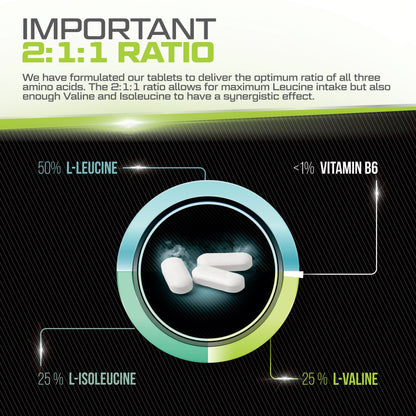 BCAA 1000mg - 425 Vegan Tablets - 3000mg Daily Serving - 141 Day Supply - 2:1:1 BCAAs Xellerate NUTRITIONUS supplements