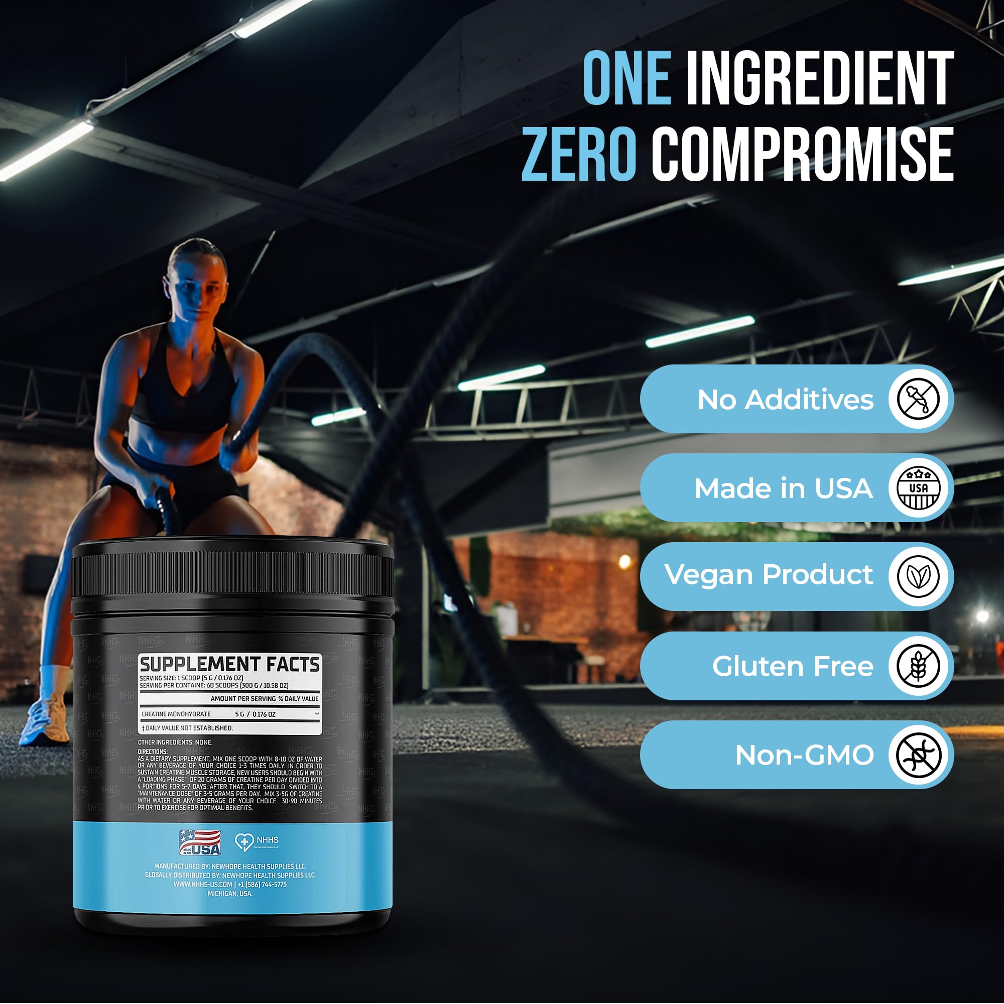 NHHS Micronized Creatine Monohydrate – Supports Strength & Muscle Performance | Ultra-Pure, Unflavored, 60 Servings, 300 Grams – Made in USA, Gluten-Free, Non-GMO NHHSAu supplements