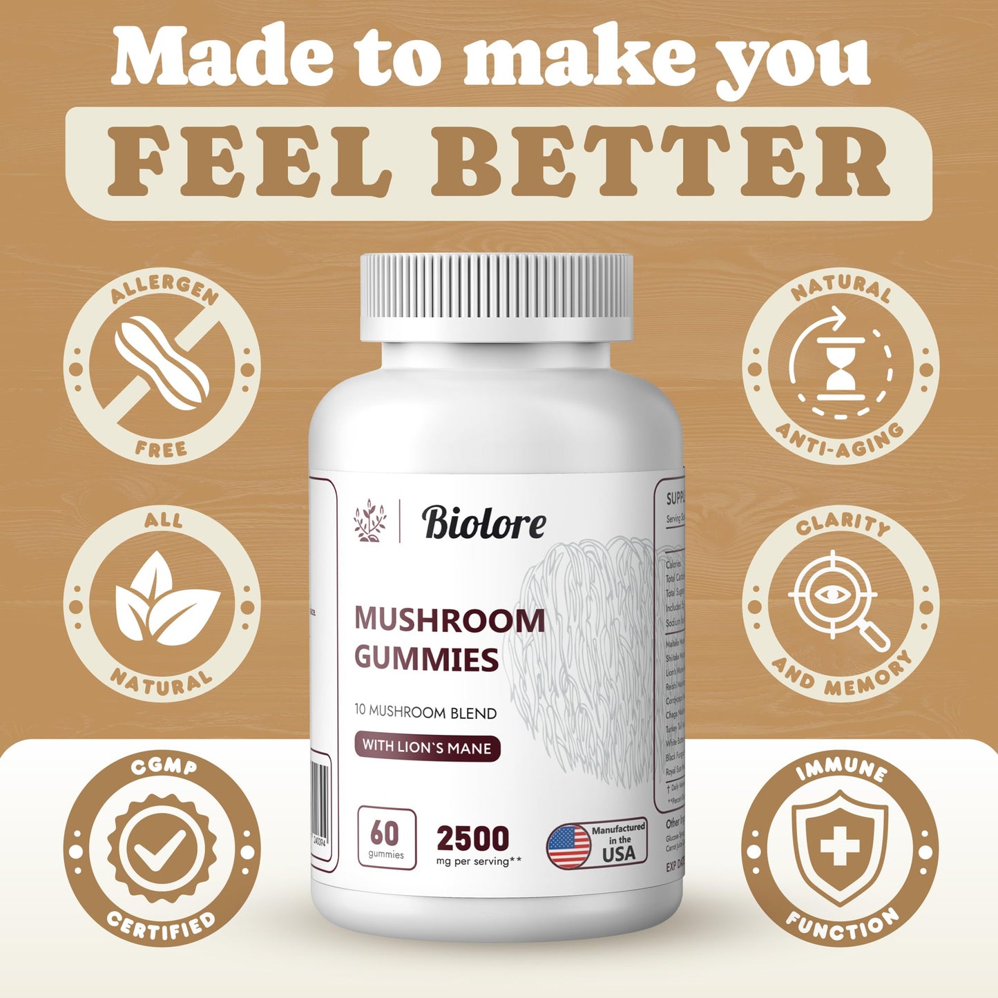Biolore Mushroom Complex Gummies: 10 Powerful Mushrooms with Chaga, Lions Mane BioloreUS supplements