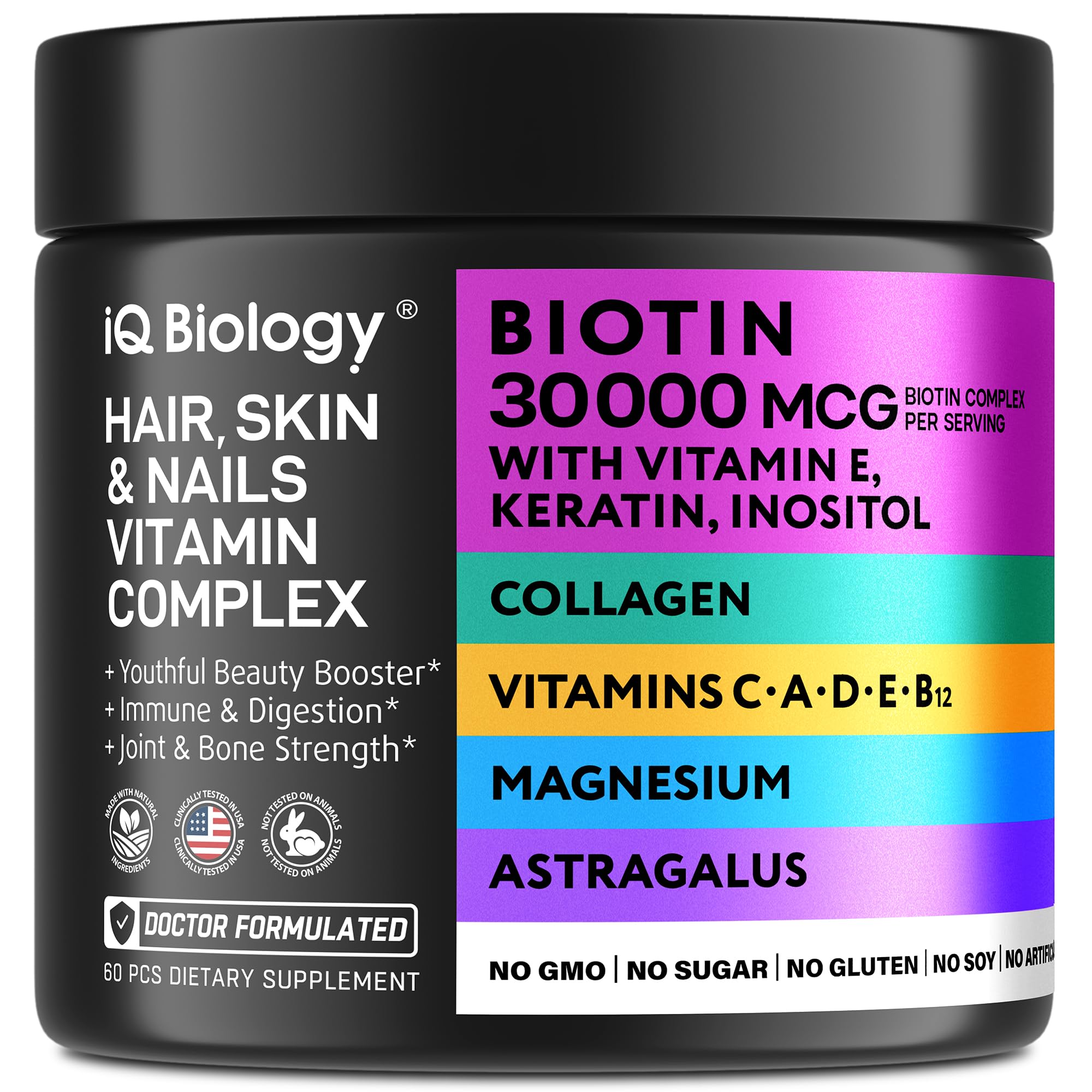IQ BIOLOGY Biotin Collagen Keratin Astragalus Magnesium Ashwagandha Vitamin D3 Vitamin C IQ BIOLOGYAu supplements