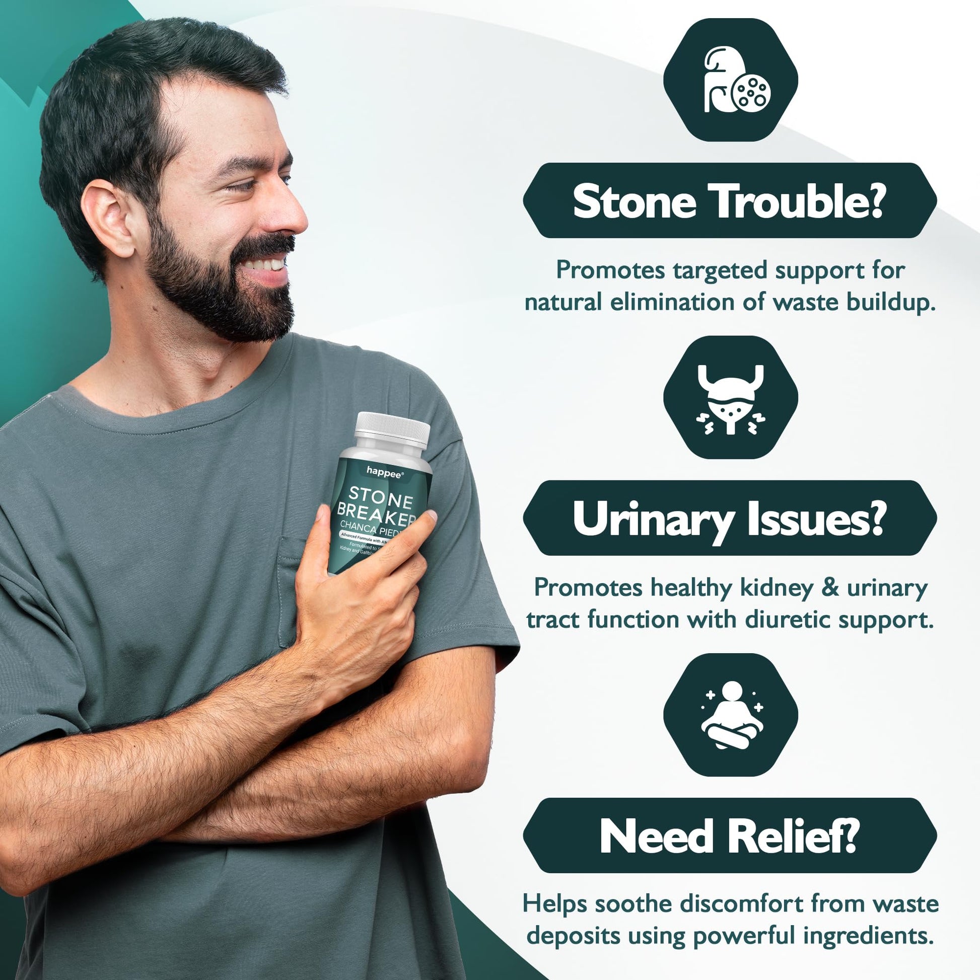 Happee Chanca Piedra Stone Breaker Kidney & Gallbladder Cleanse – Kidney Stone Dissolver & Passage Support - High Potency Phyllanthus Niruri with Magnesium, Potassium & Herbal Blend - 60 Capsules HappeeAu supplements