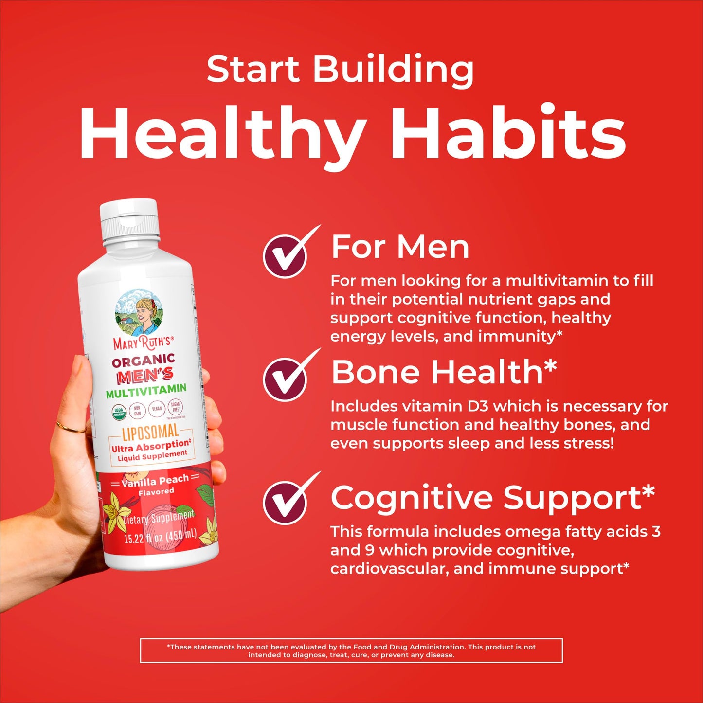 MaryRuth Organics Multivitamin for men | Sugar Free mens Multivitamin | Liquid Vitamins for men | Immune Support Supplement | Cognitive Health & Overall Wellness | Vegan | Non-GMO | 15.22 Fl Oz MARYRUTH'SUS supplements
