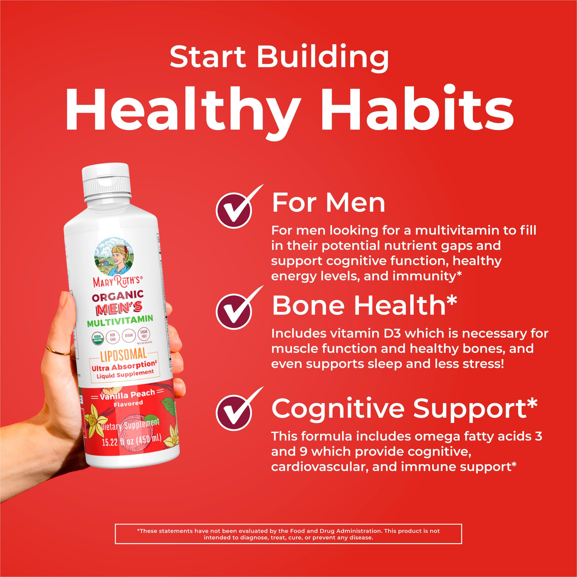 MaryRuth Organics Multivitamin for men | Sugar Free mens Multivitamin | Liquid Vitamins for men | Immune Support Supplement | Cognitive Health & Overall Wellness | Vegan | Non-GMO | 15.22 Fl Oz MARYRUTH'SUS supplements