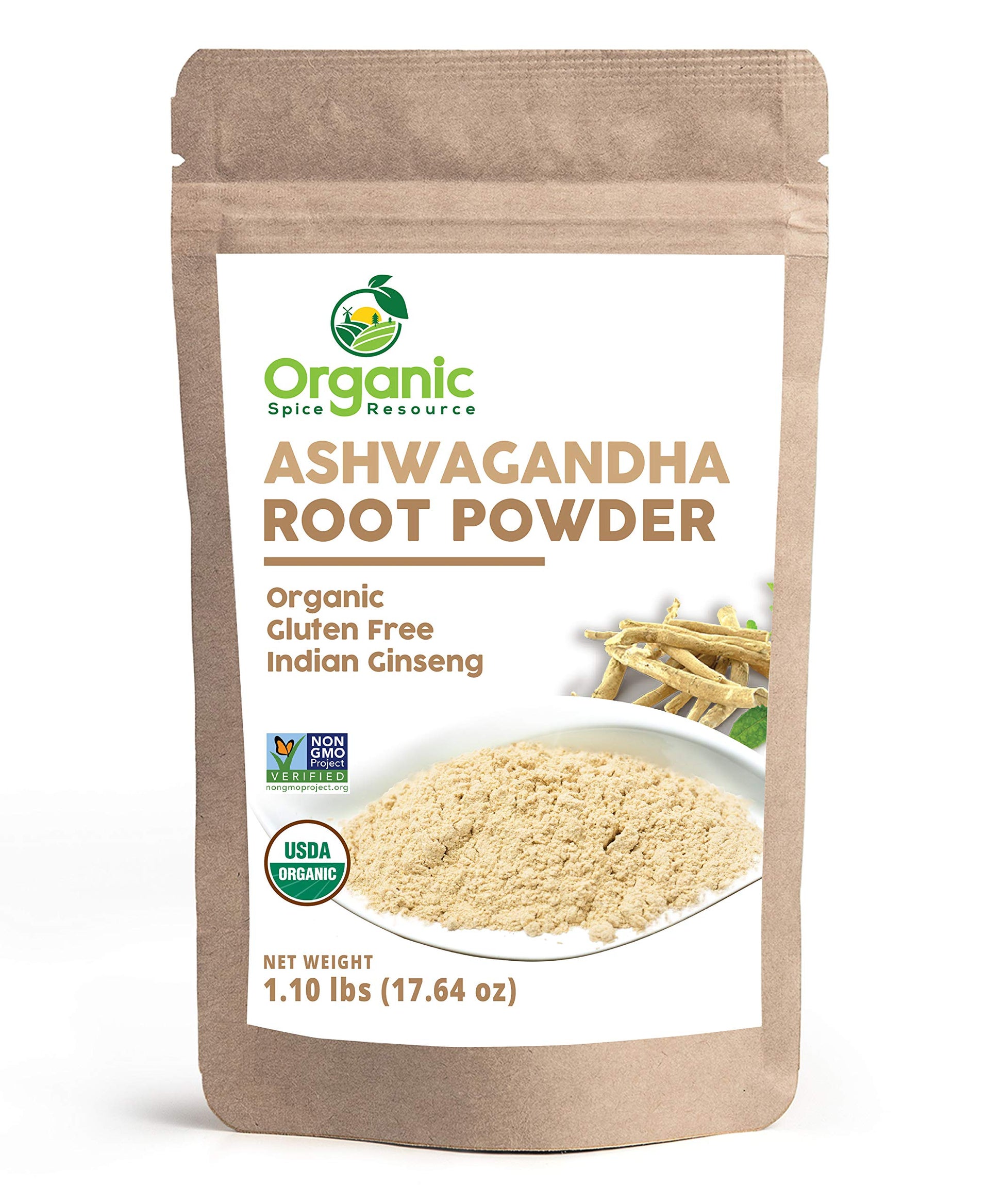 Organic Ashwagandha Root Powder - 1.10 lbs (17.64 oz) | Resealable Kraft Bag,Non-GMO, Indian Ginseng, Withania Somnifera -100% Raw from India, by SHOPOSR Organic Spice ResourceAu supplements