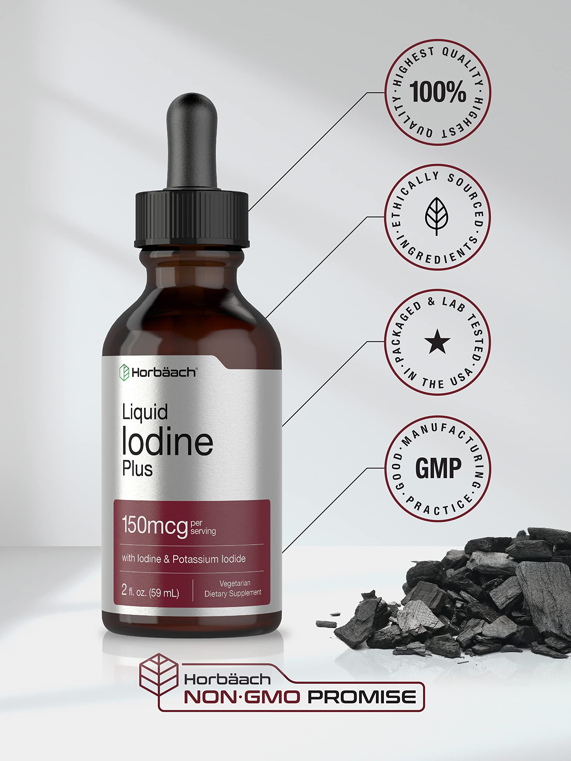 Liquid Iodine Solution Drops | 2 fl oz | 150 mcg | Iodine & Potassium Iodide Supplement HorbäachAu supplements