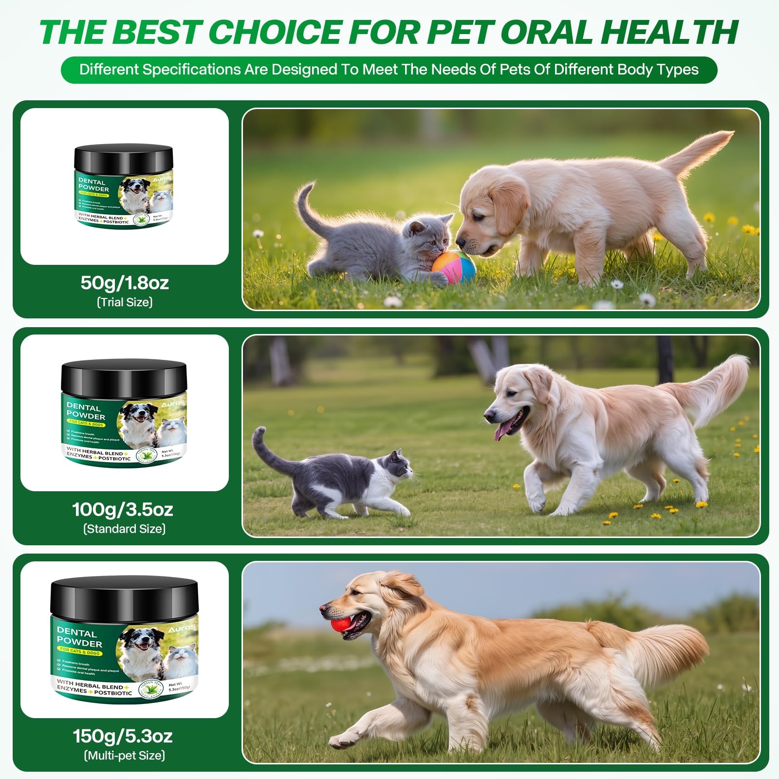 Dog Dental Powder for Teeth Cleaning Plaque & Bad Breath Off, Dental Powder for Dogs Teeth with Natural Herbal Blend & Postbiotics, Dog Teeth Cleaning Powder with Enzymes for Dogs & Cats (3.5oz) AUROSAu supplements