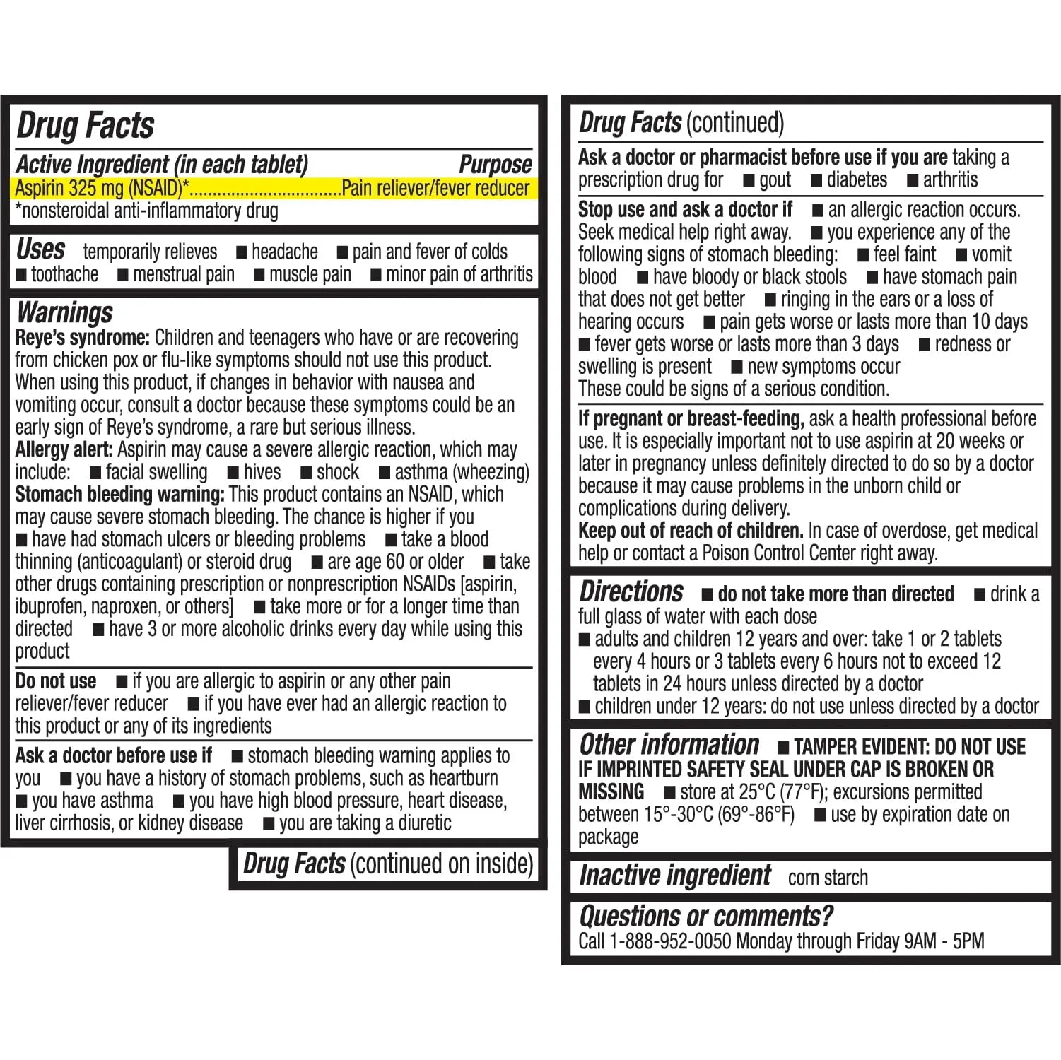 HealthA2Z® Aspirin 325mg | Uncoated Tablets |Original Strength | Pain Reliver | Fever Reducer | Compare to Bayer® Active Ingredients… (300 Counts) HealthA2ZAu supplements