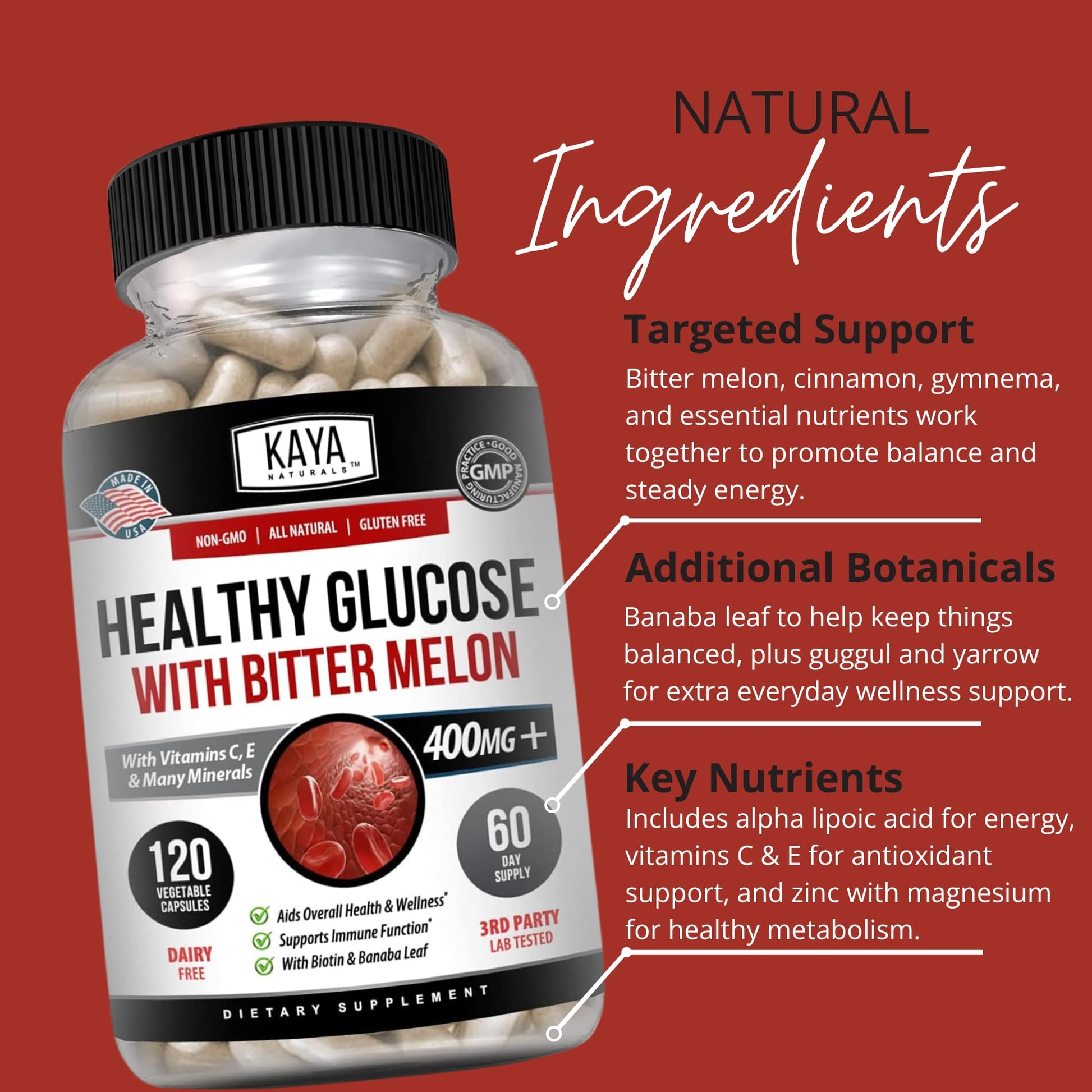 Kaya Naturals Healthy Gluco with Bittermelon Supplement | Support Healthy Levels and Function, 20 Herbs Vitamins and Minerals, Alpha Lipoic Acide, Cinnamon, Vitamin C & E, Non-GMO (120 Count) Kaya NaturalsAu supplements