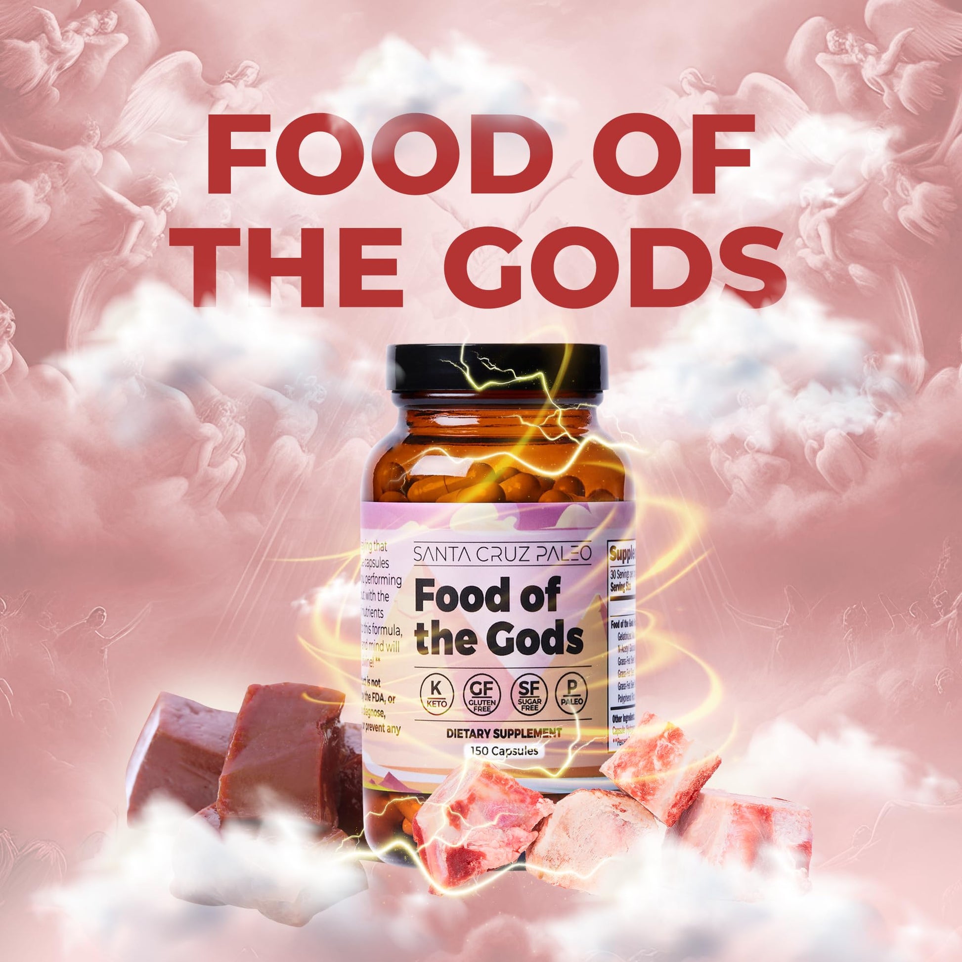 Santa Cruz Paleo, Food of the Gods Grass Fed Beef Organ Supplement for Men and Women, with Collagen, Maca Root, Colostrum, Bone Broth, Iron, Vitamin B12, Gluten Free, Keto Friendly, 30 Servings Santa Cruz PaleoAu supplements