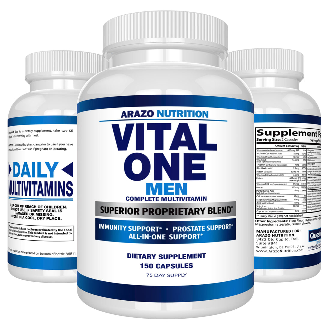 Arazo Nutrition Vital One Multivitamin for Men – Daily Wholefood Supplement - 150 Vegan Arazo NutritionAu supplements