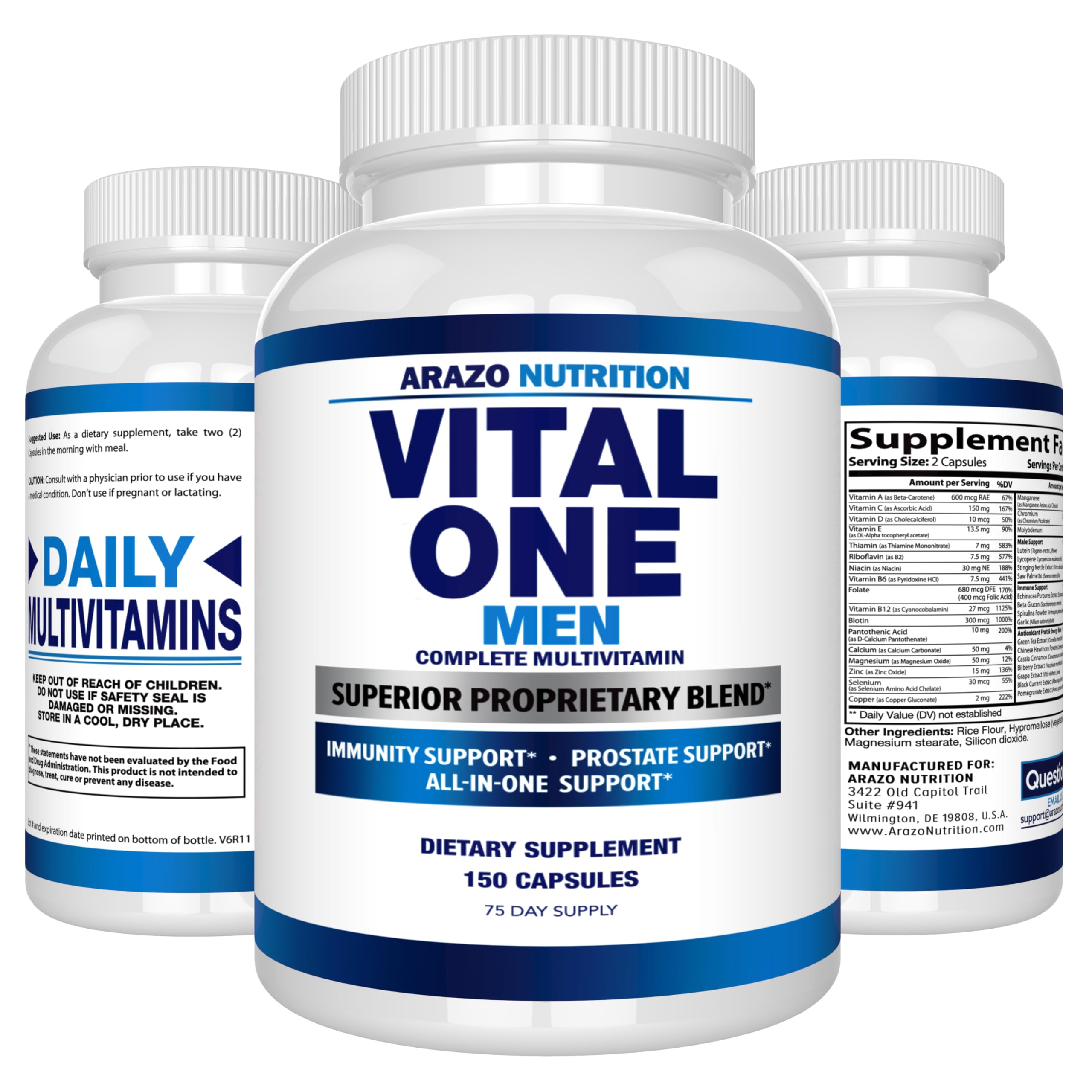 Arazo Nutrition Vital One Multivitamin for Men – Daily Wholefood Supplement - 150 Vegan Arazo NutritionAu supplements