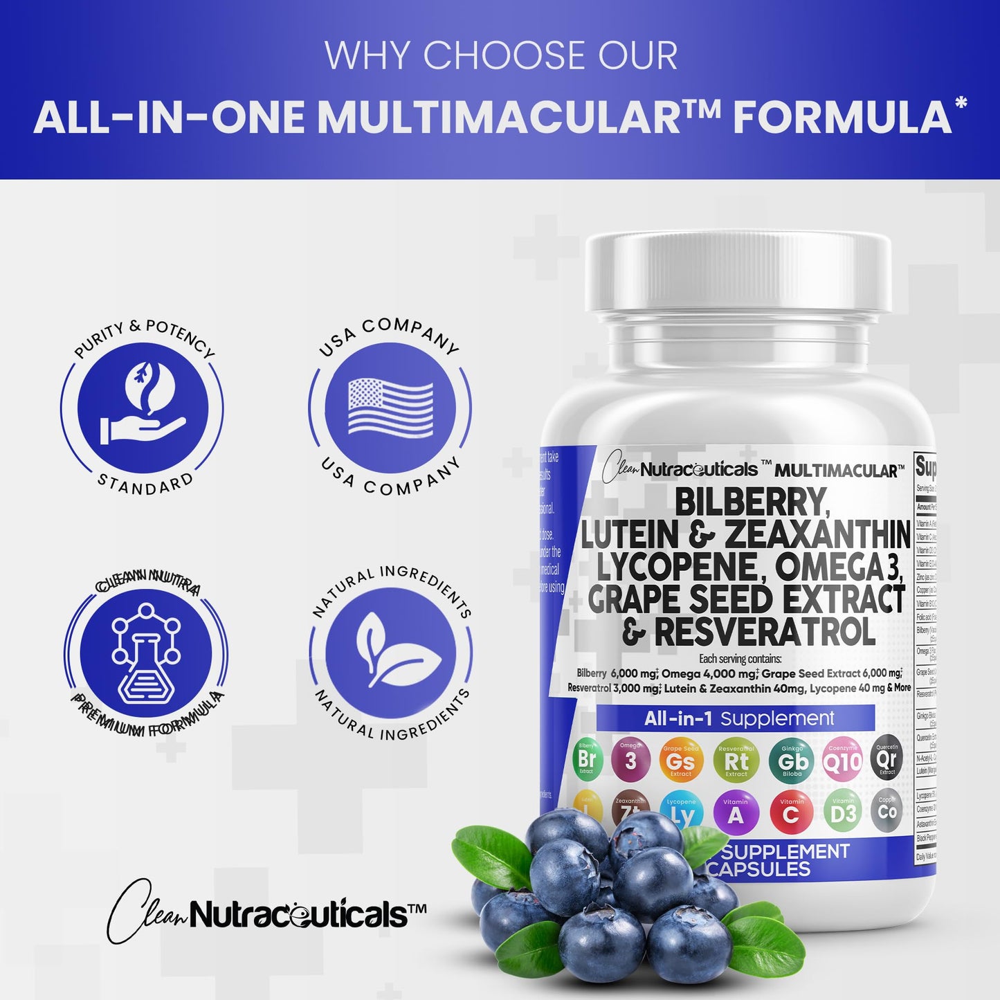 Eye Health Vitamins with Bilberry 6000mg Lutein & Zeaxanthin 40mg Lyco Clean NutraceuticalsUS supplements