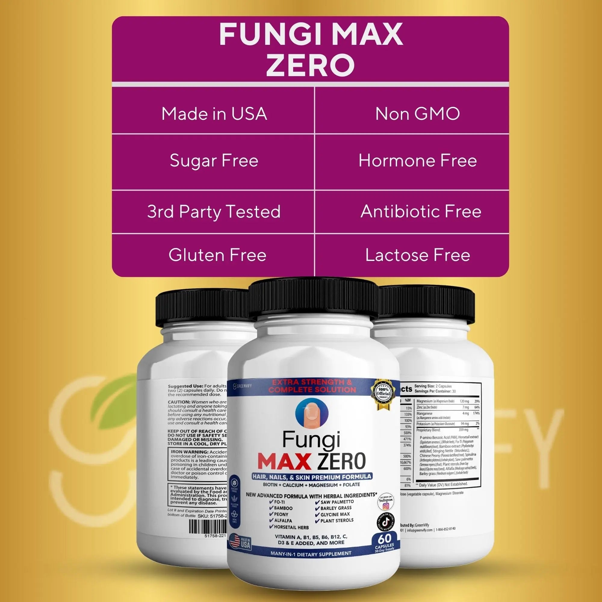 GREENVIFY Fungi Max Zero Hair, Nails & Skin Supplement. (1) GREENVIFYnz supplements