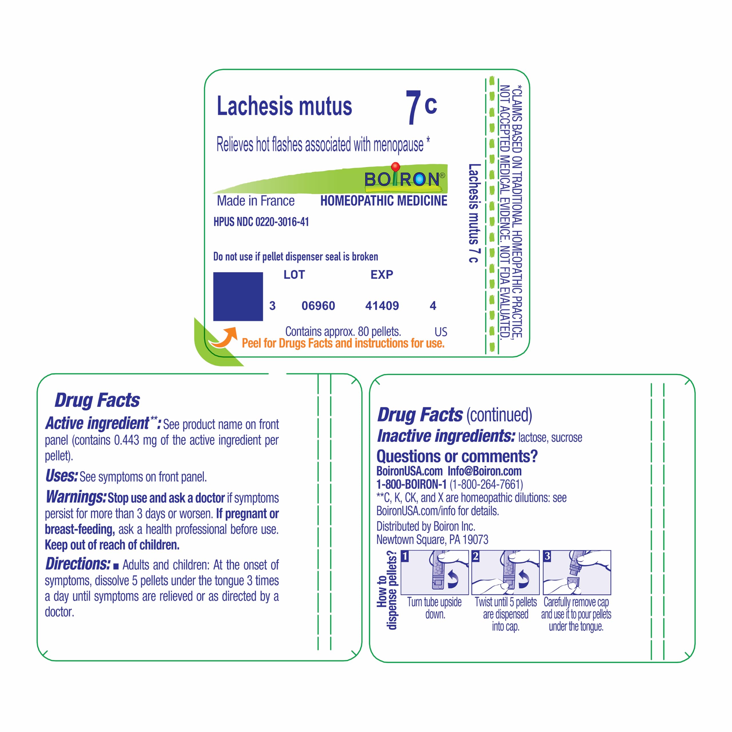 Boiron Lachesis Mutus 7C for Hot Flashes from Menopause - 80 Pellets BoironAu supplements