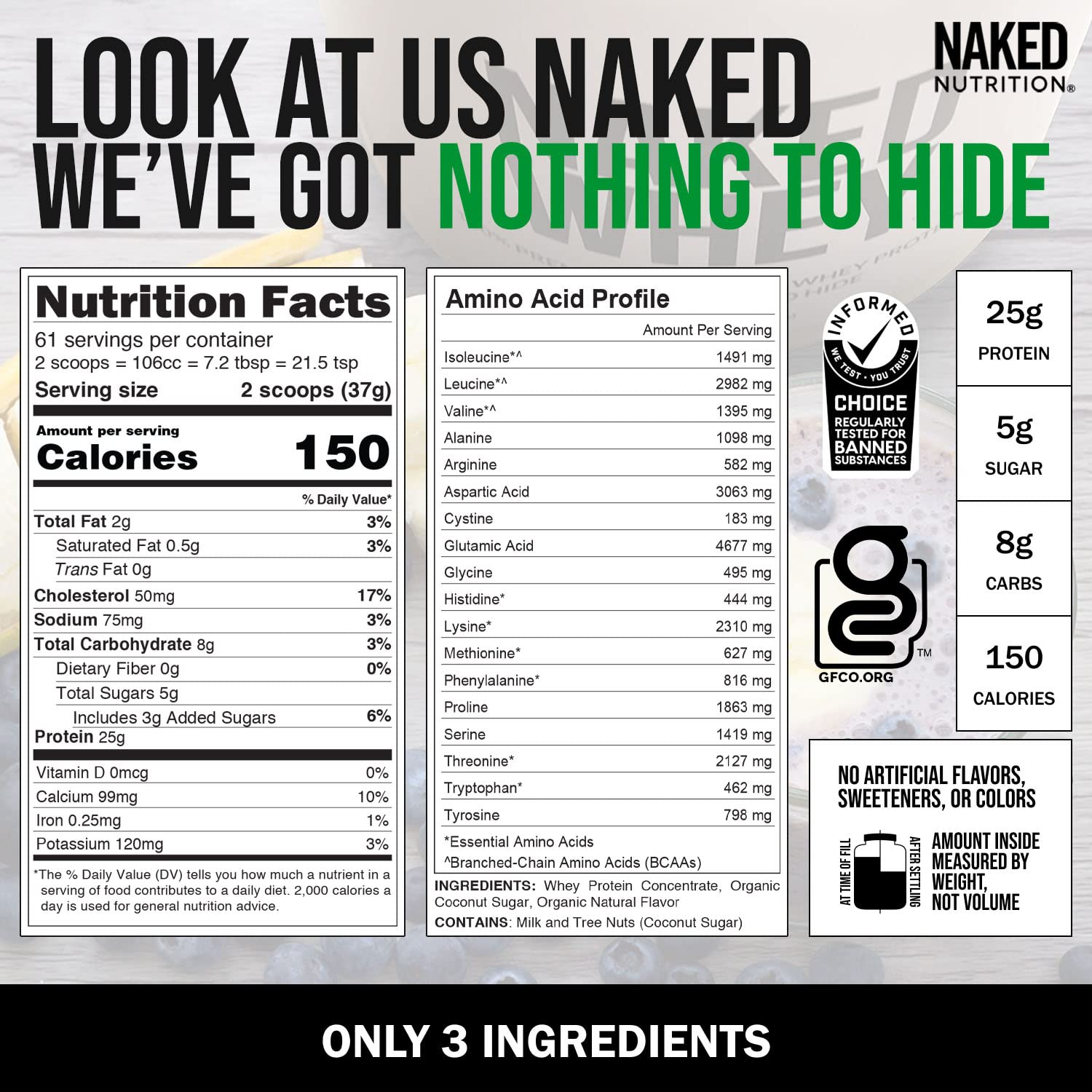 NAKED Nutrition Whey Vanilla Protein - All Natural Grass Fed Whey Protein Powder NAKEDUS supplements