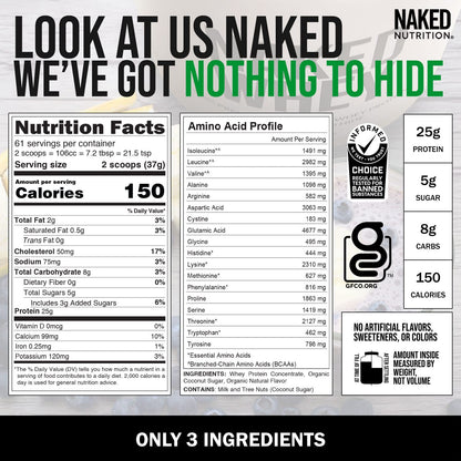 NAKED Nutrition Whey Vanilla Protein - All Natural Grass Fed Whey Protein Powder NAKEDUS supplements