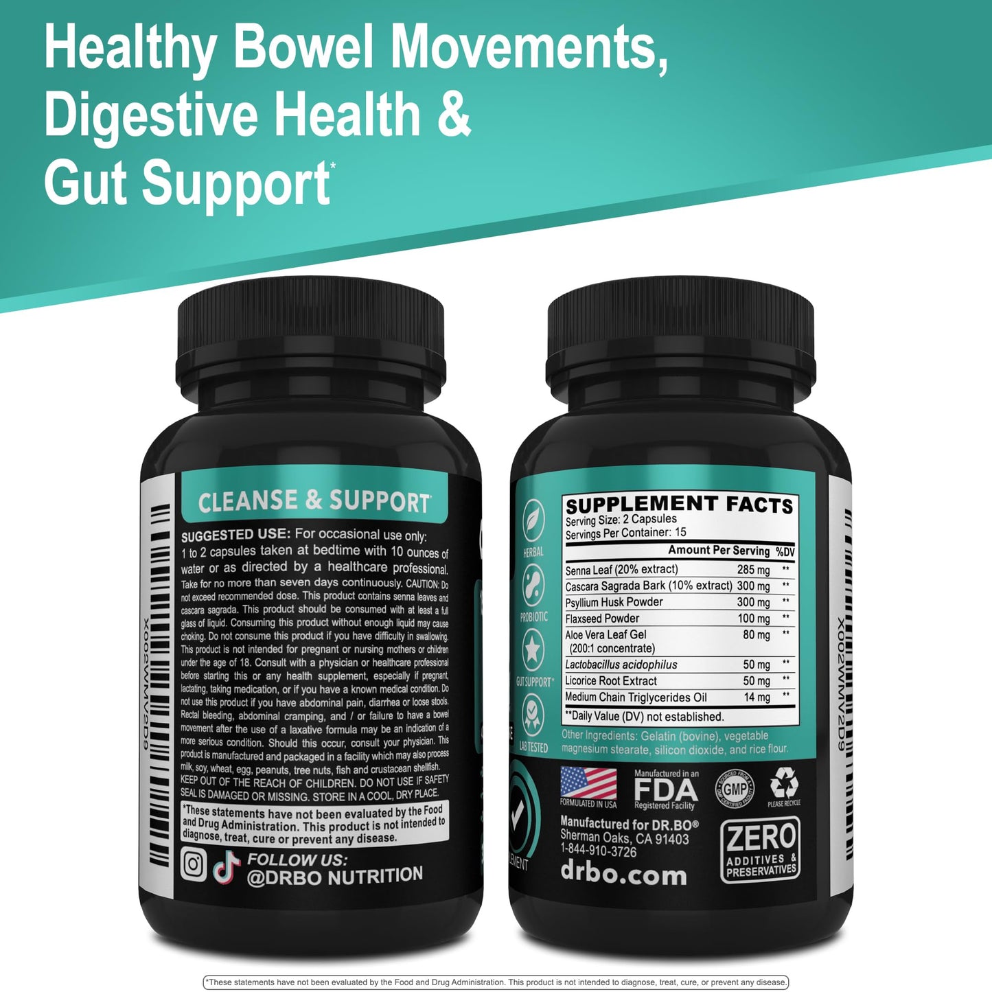 Colon Cleanser Detox for Weight Flush - 15 Day Intestinal Cleanse Pills & Probiotic - Fast Natural Laxative for Constipation Relief - Bowel Movement Supplements for Stomach Bloating, Gut Loss Support DR. BOUS supplements