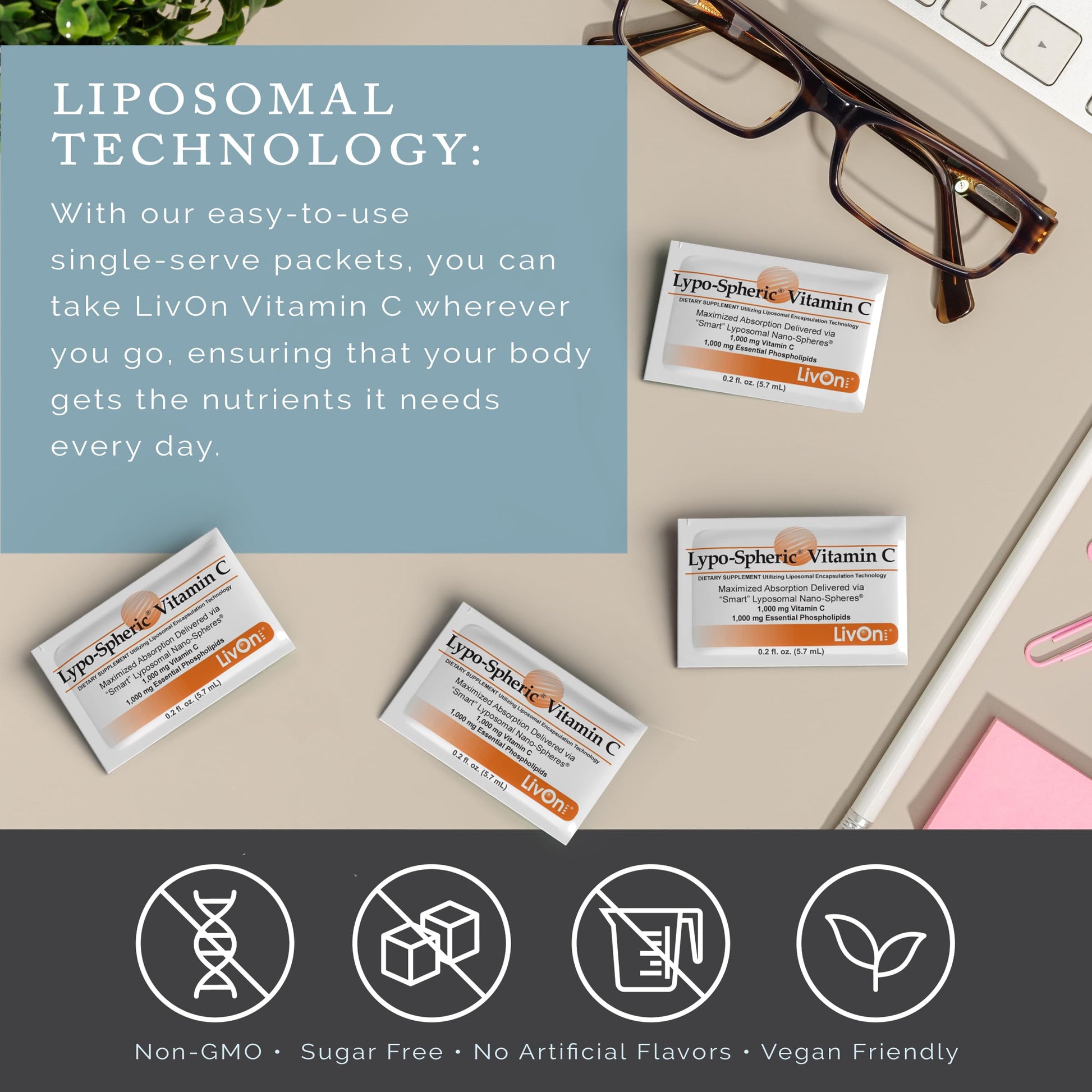 LivOn Laboratories - Lypo–Spheric Vitamin C – 1,000 mg Vitamin C & 1,000 mg Essential Phospholipids Per Packet – Liposome Encapsulated for Improved Absorption – Non–GMO - 12 Pack (360 Count) LivOn LaboratoriesUS supplements