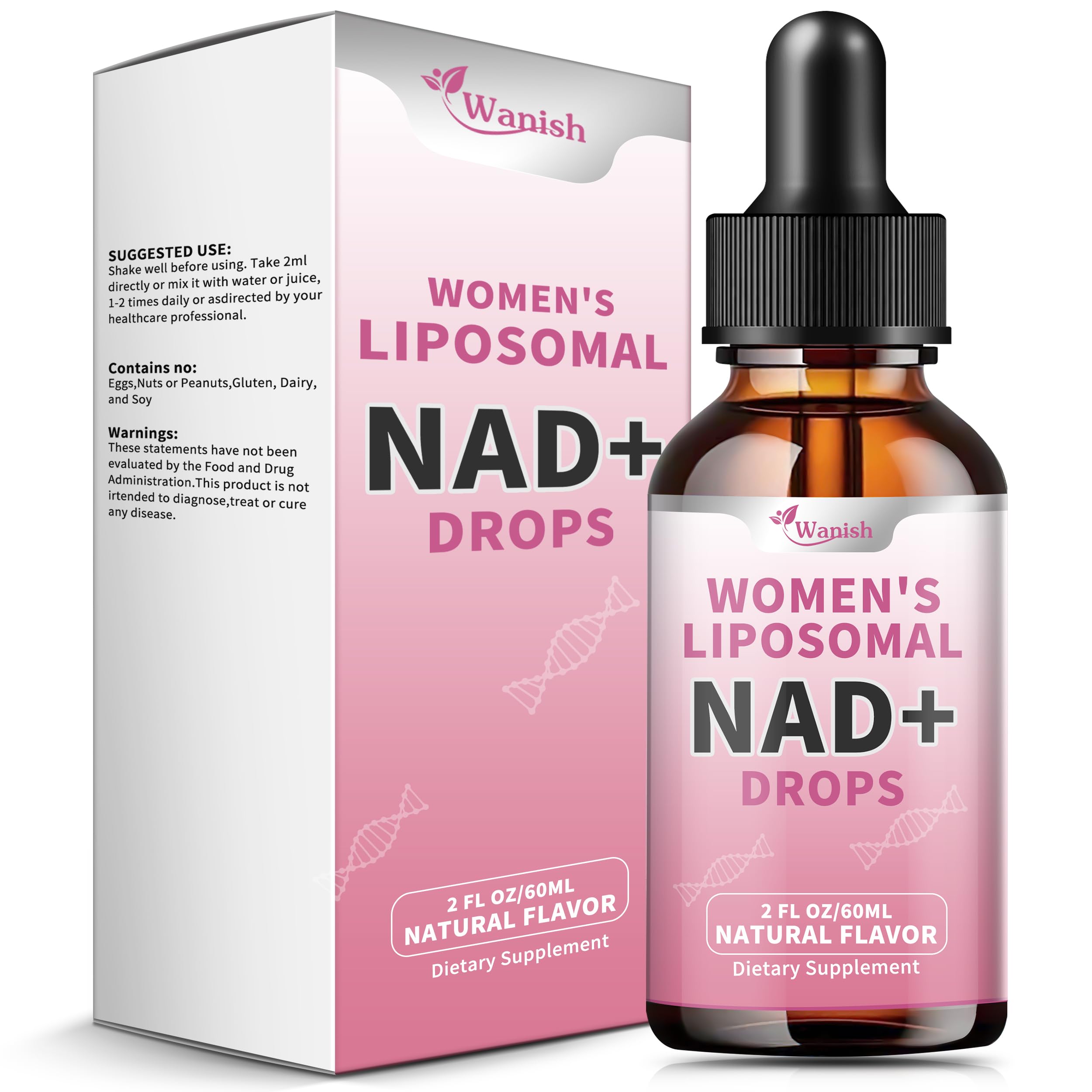 Liposomal NAD Liquid Supplement for Women, Pure 500mg NAD Nicotinamide - Cell Regeneration，Energy & Metabolism Support, Vegan,Sugar Free，Additives Free，2 Fl Oz WanishAu supplements
